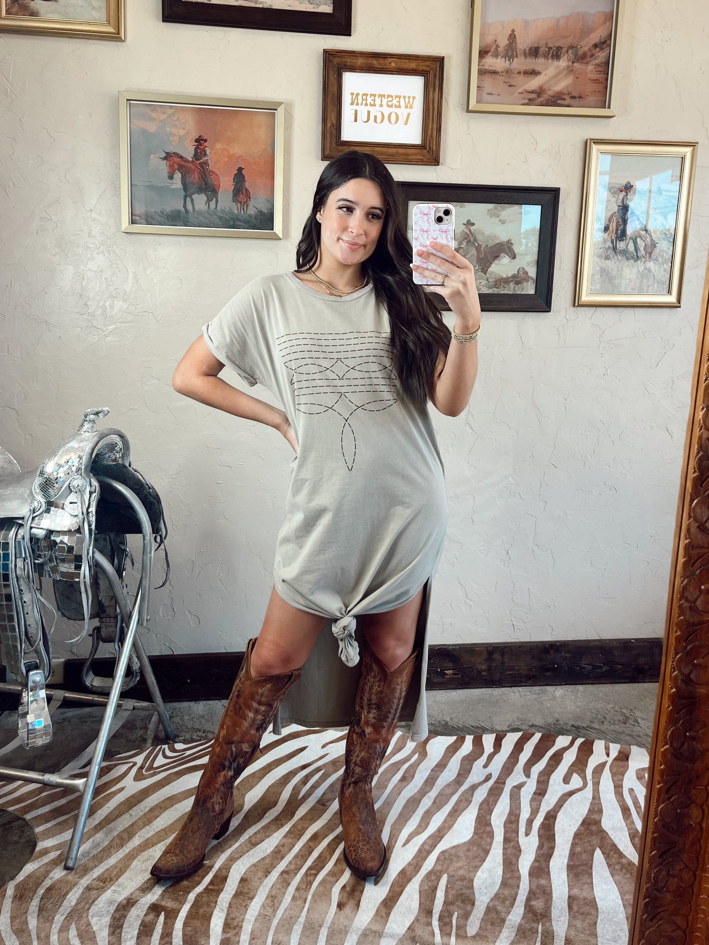 The Western Boot Stitch T-Shirt Dress in Bone