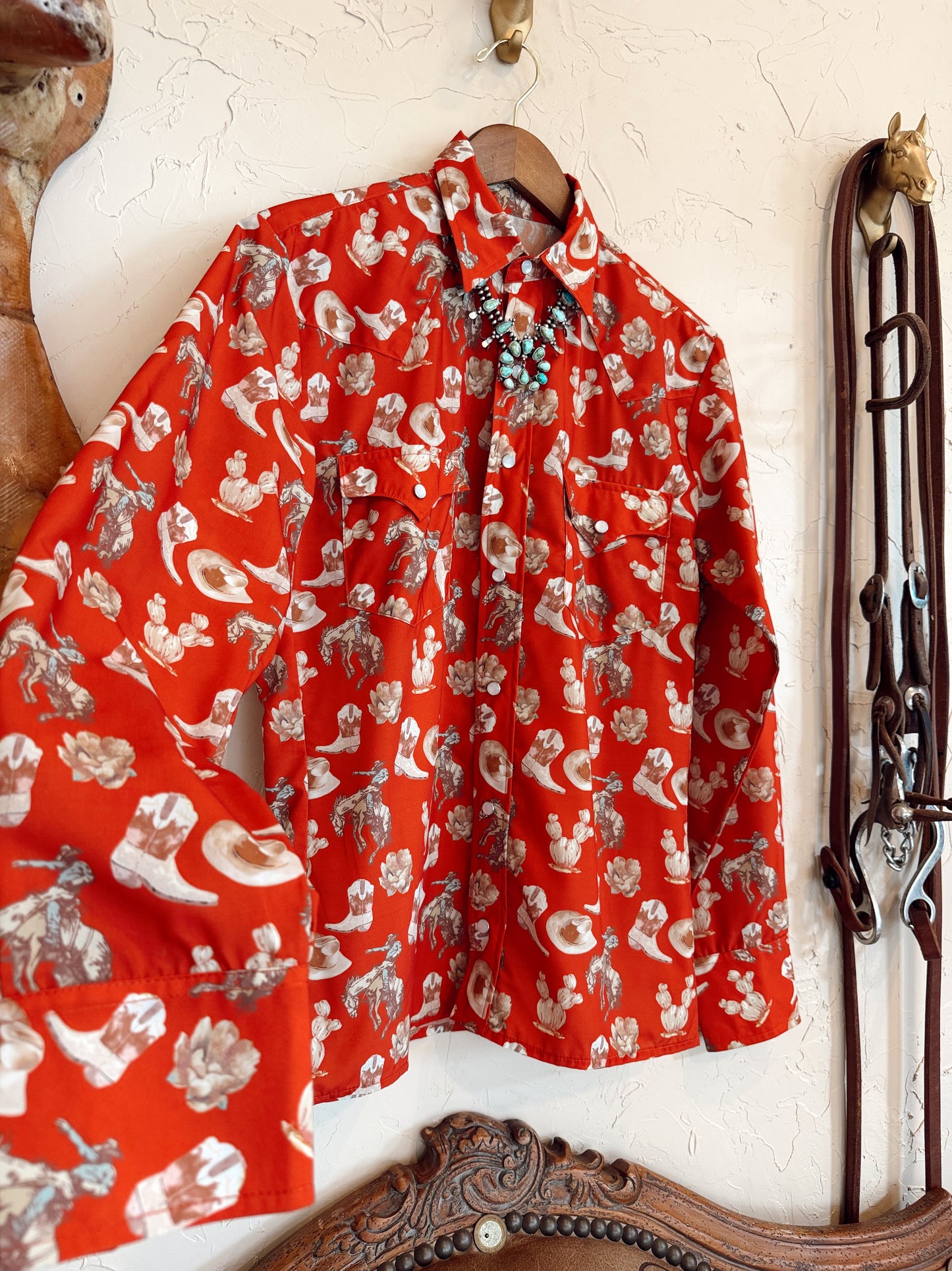 The Red Cactus Pearl Snap Top