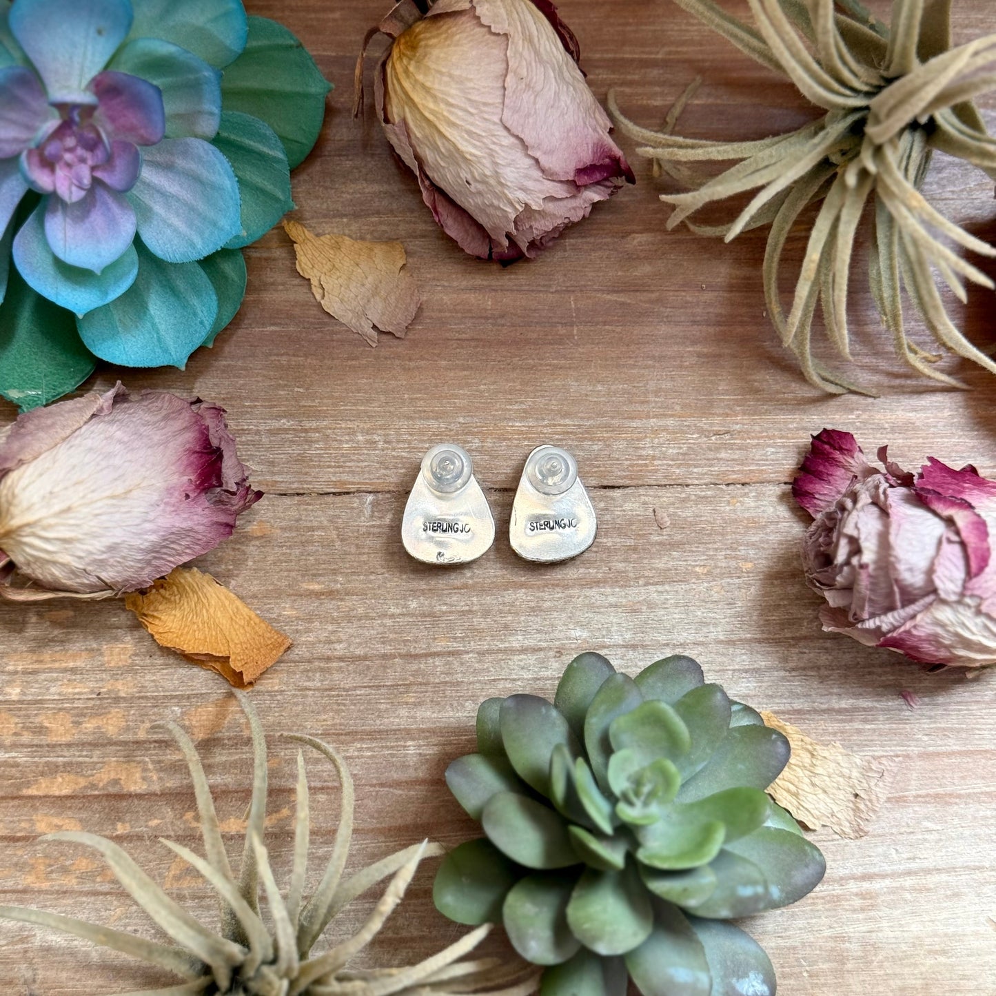 Sterling Silver High Grade Carico Lake Turquoise Stud Earrings – Handmade by Artist Jason Ogg