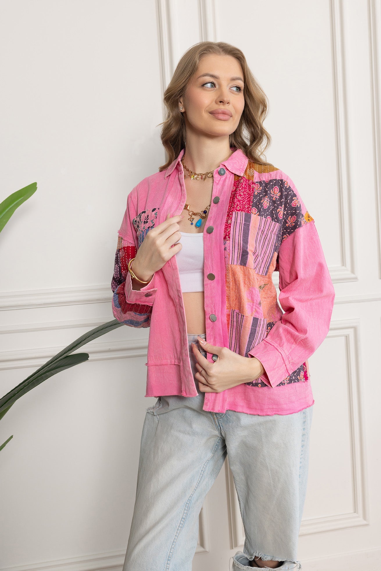 Wildberry Patchwork Shacket in Faded Pink