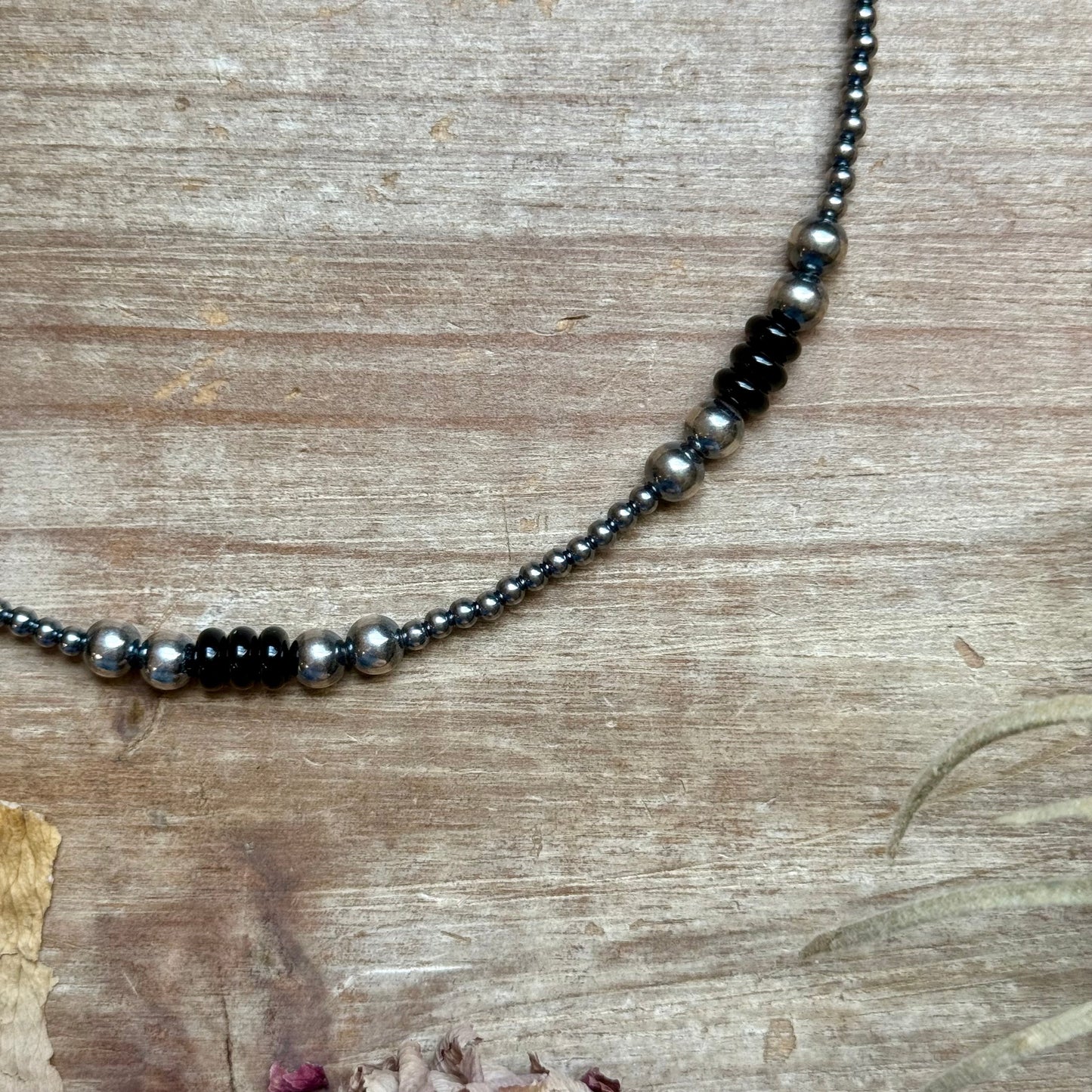 Sterling Silver Pearl & Black Onyx Necklace – 15" Plus Extender