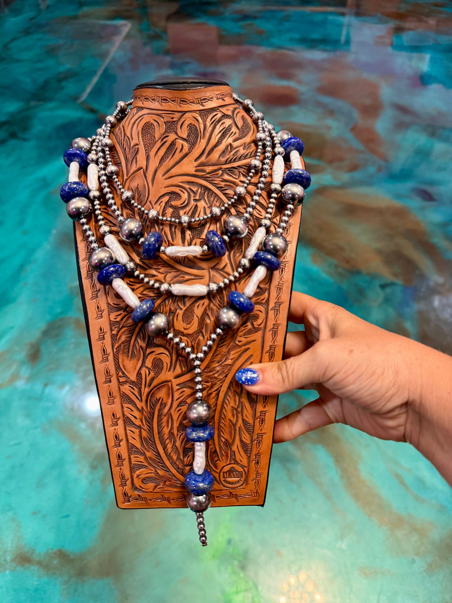 The Jaci Set – Four-Piece Sterling Silver, Lapis & Freshwater Pearl Necklace Set