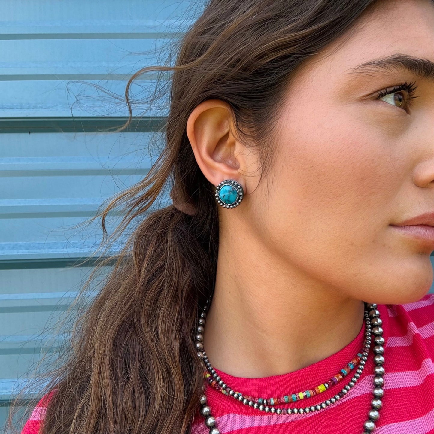 MJ Round Turquoise Stud Earrings