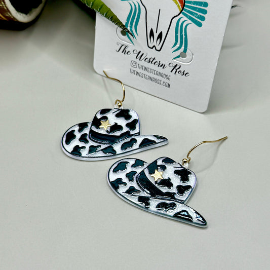 Cowprint Cowboy Hat Earrings