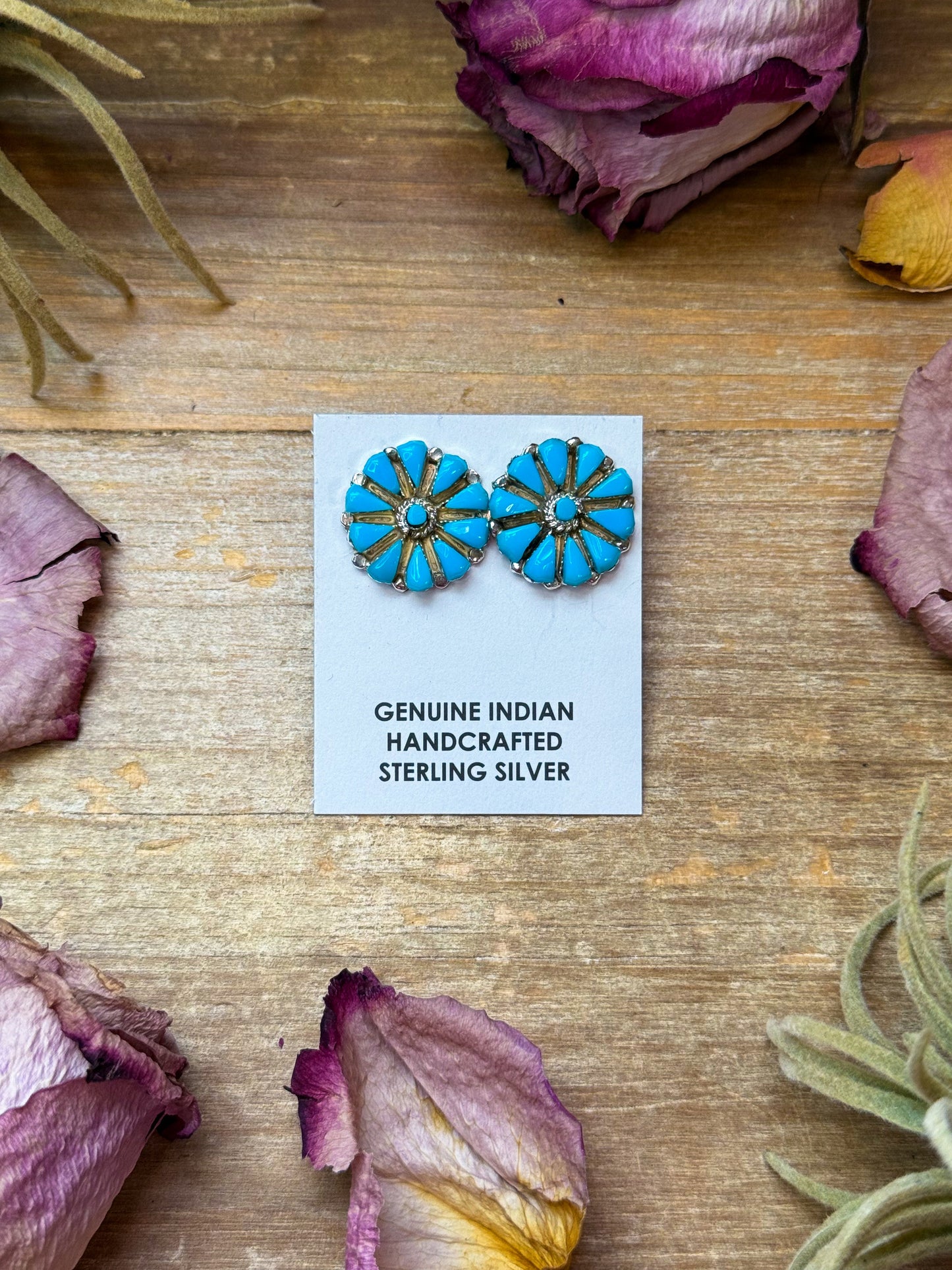 Sterling Silver Magnetite Turquoise Cluster Stud Earrings – Handmade in USA