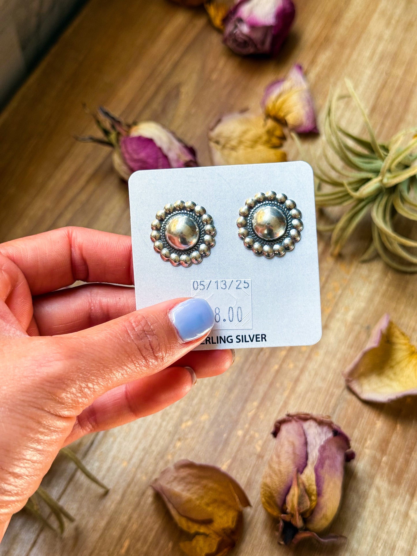 Sterling Silver Concho Earrings – Post on top