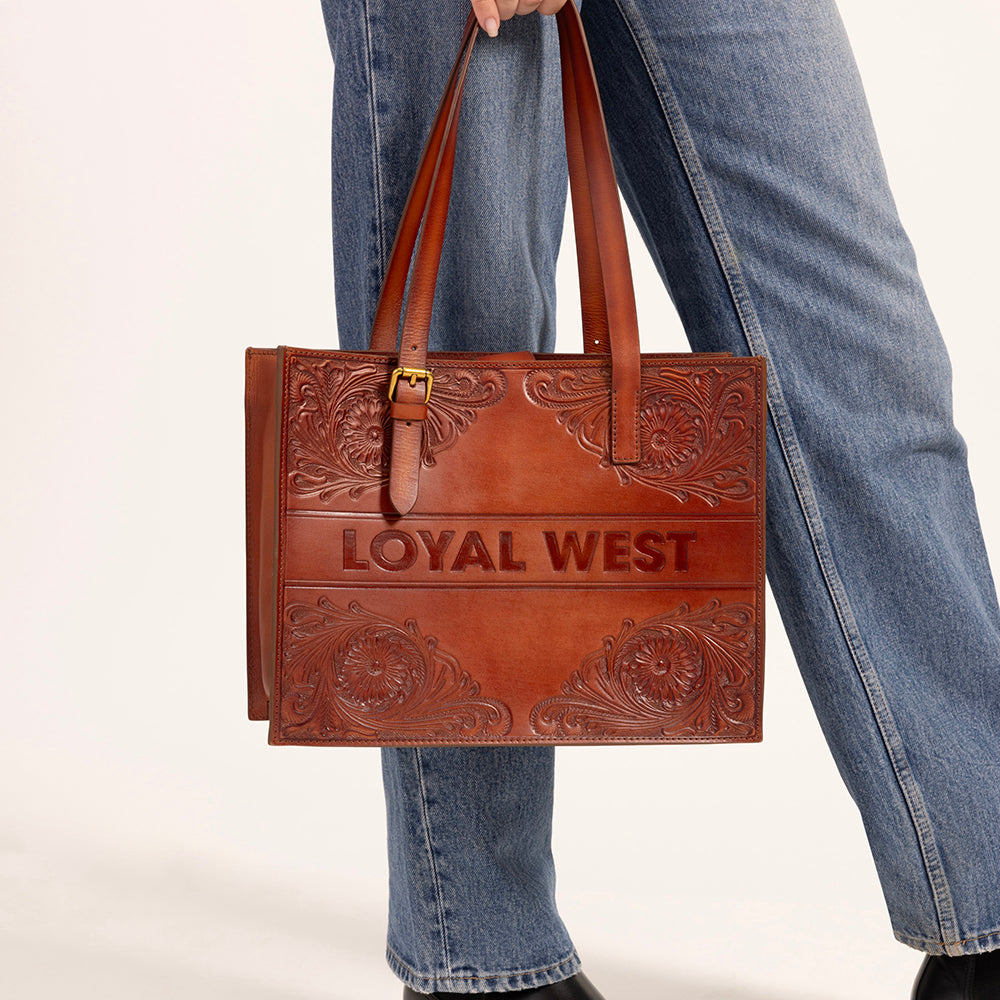 Loyal West Mivva Handtooled Medium Bag - Soft Walnut Leather