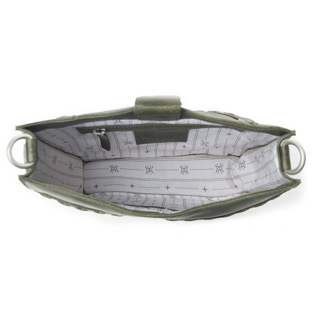 Myra Zidana Mirelle Woven Veg Tanned Leather Sling Bag in Oliva Nero