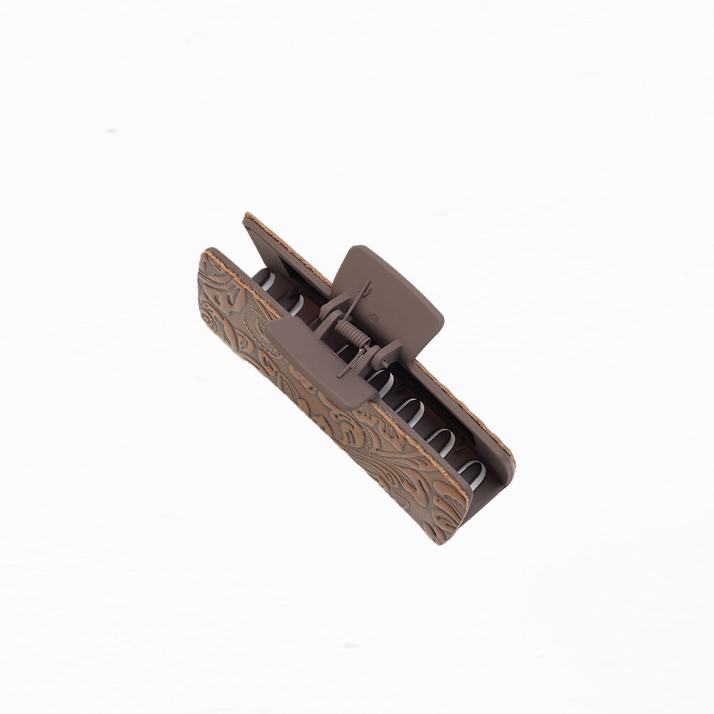 Myra Soilcrest Embossed Leather Hair Clip in Cedar Brown