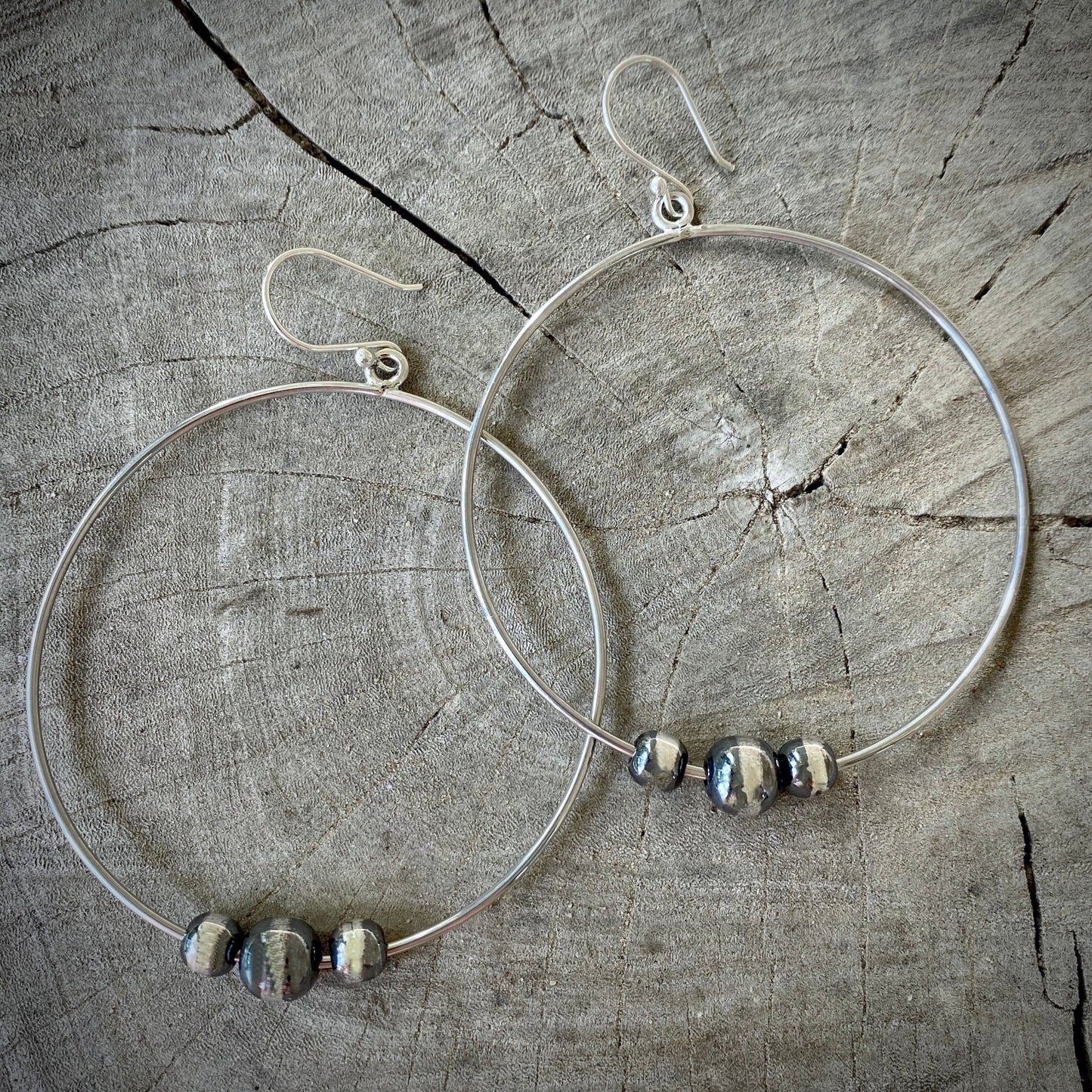 Silver Pearl Hoops