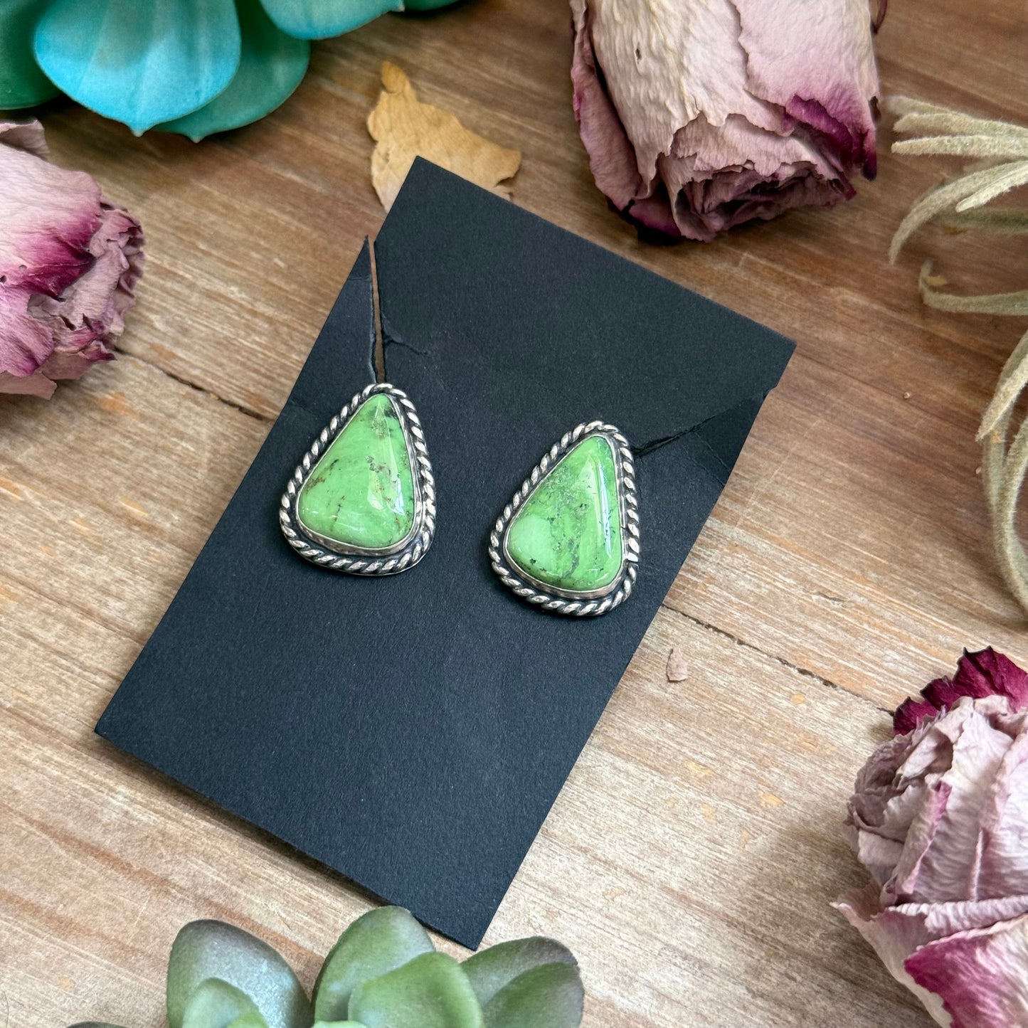 Sterling Silver High Grade Carico Lake Turquoise Stud Earrings – Handmade by Artist Jason Ogg