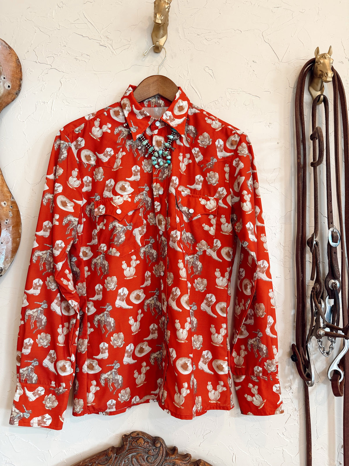 The Red Cactus Pearl Snap Top