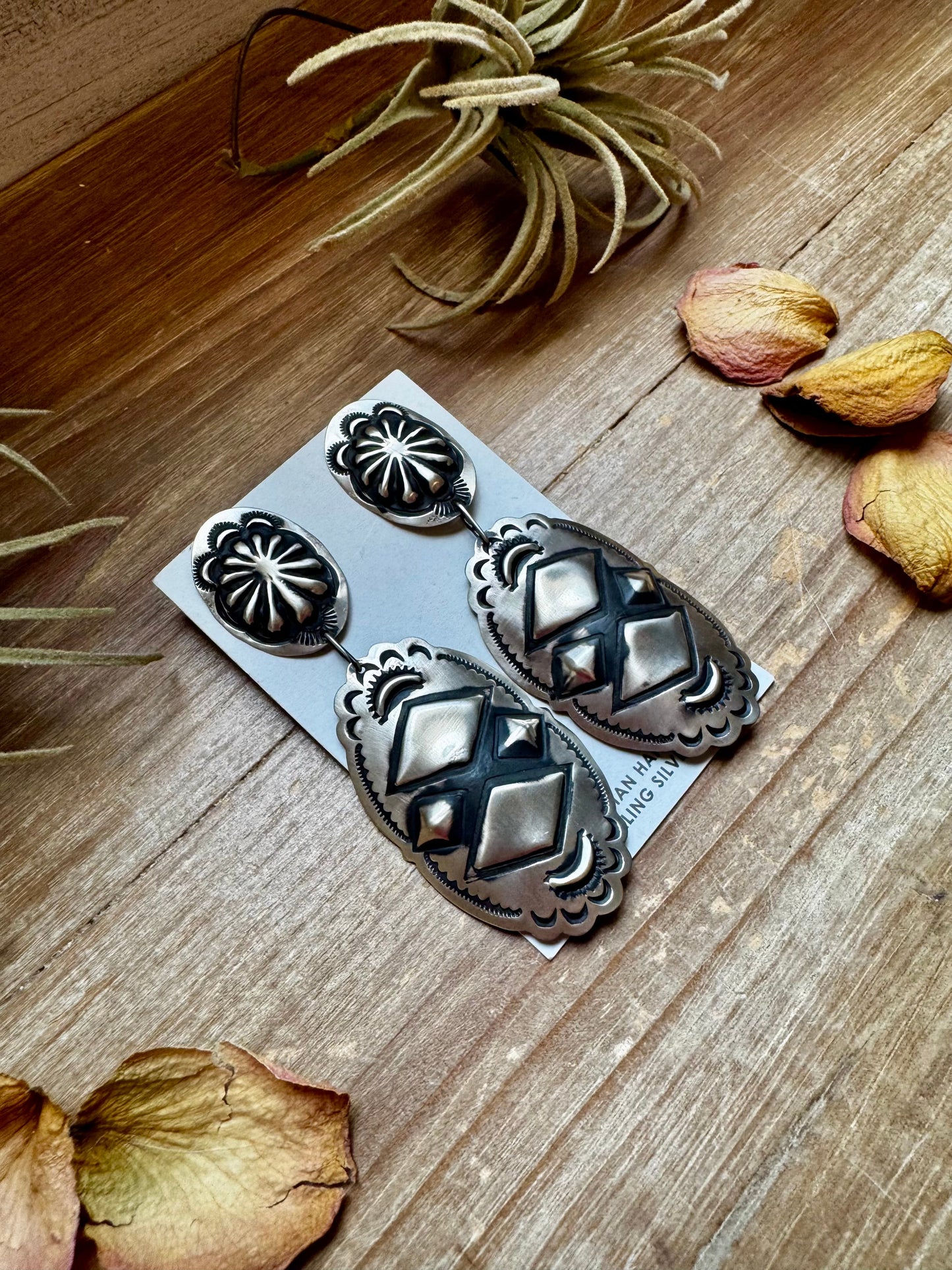 Sterling Silver Dangle Earrings – Native Made by Leander & Rhonda Largo, USA