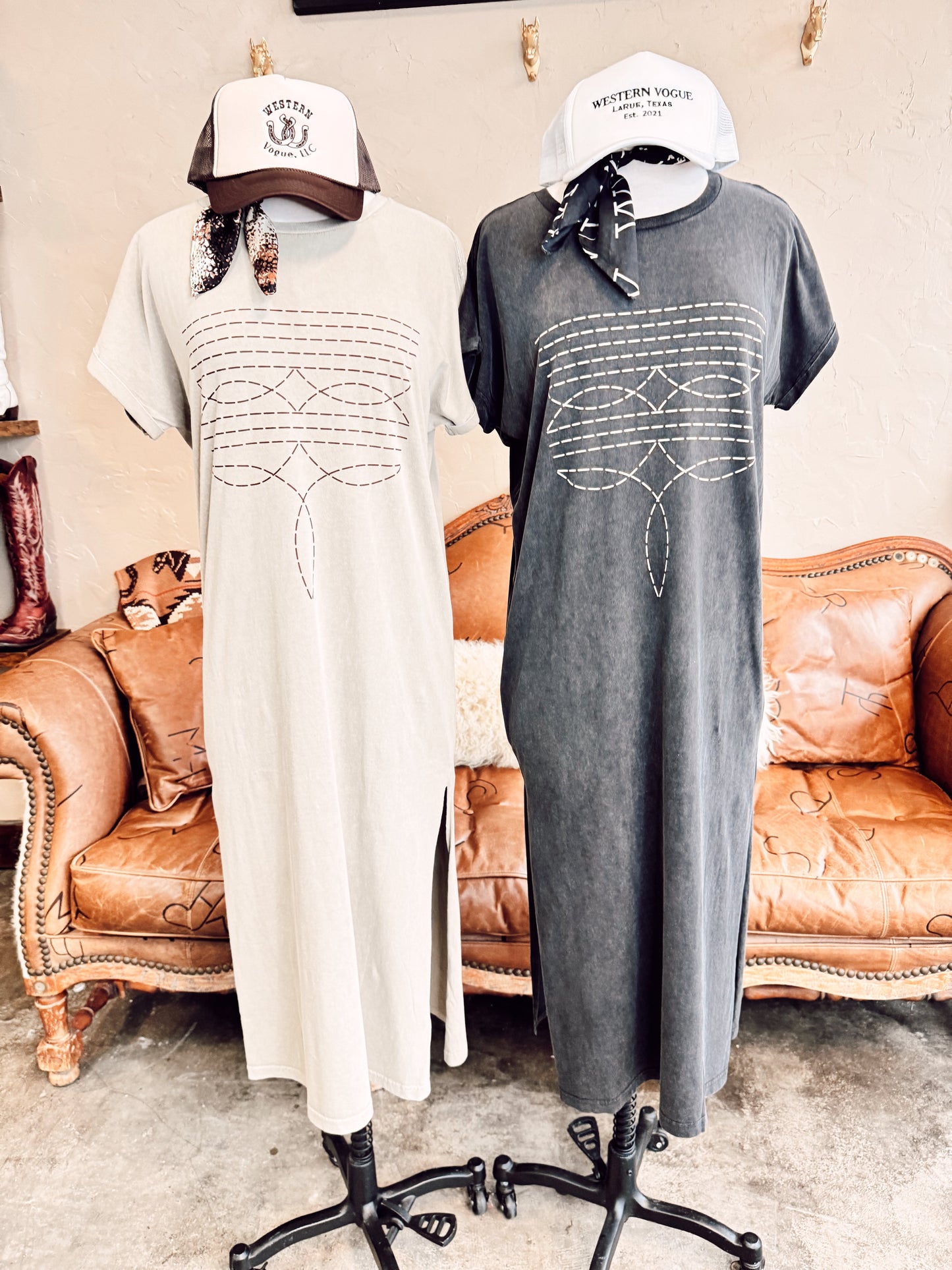 The Western Boot Stitch T-Shirt Dress in Bone