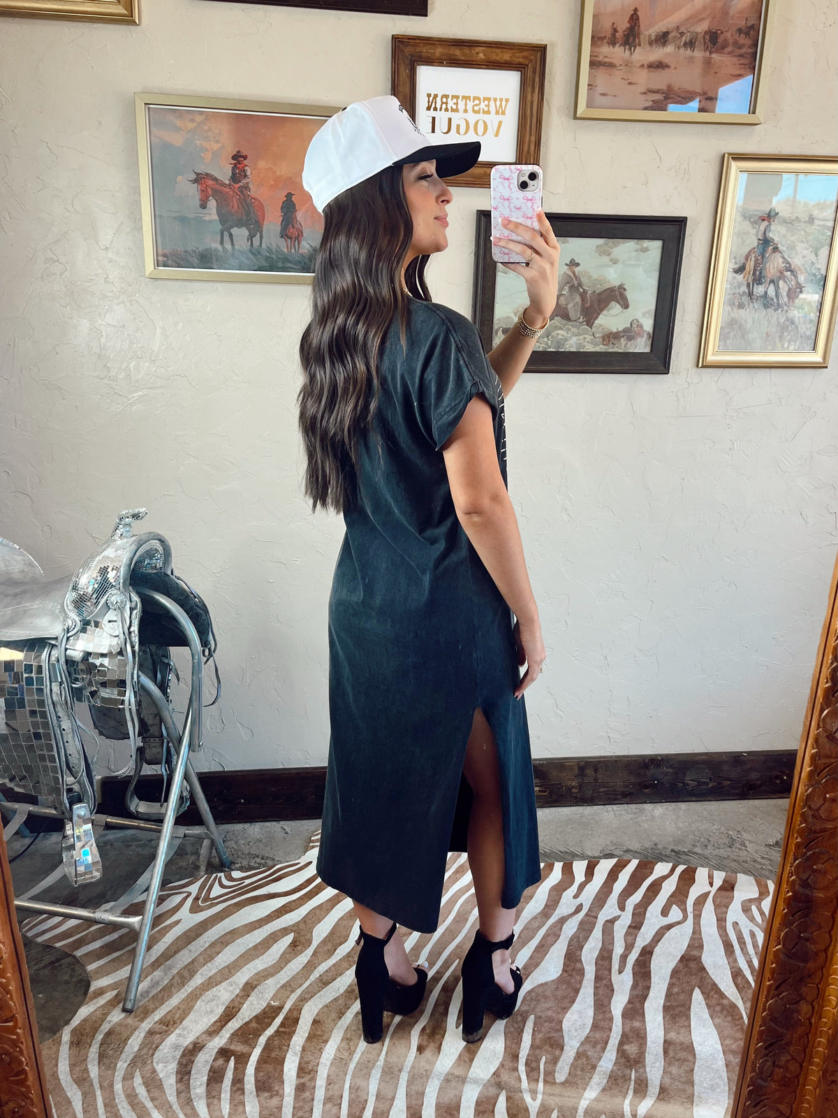 The Western Boot Stitch T-Shirt Dress in Brown