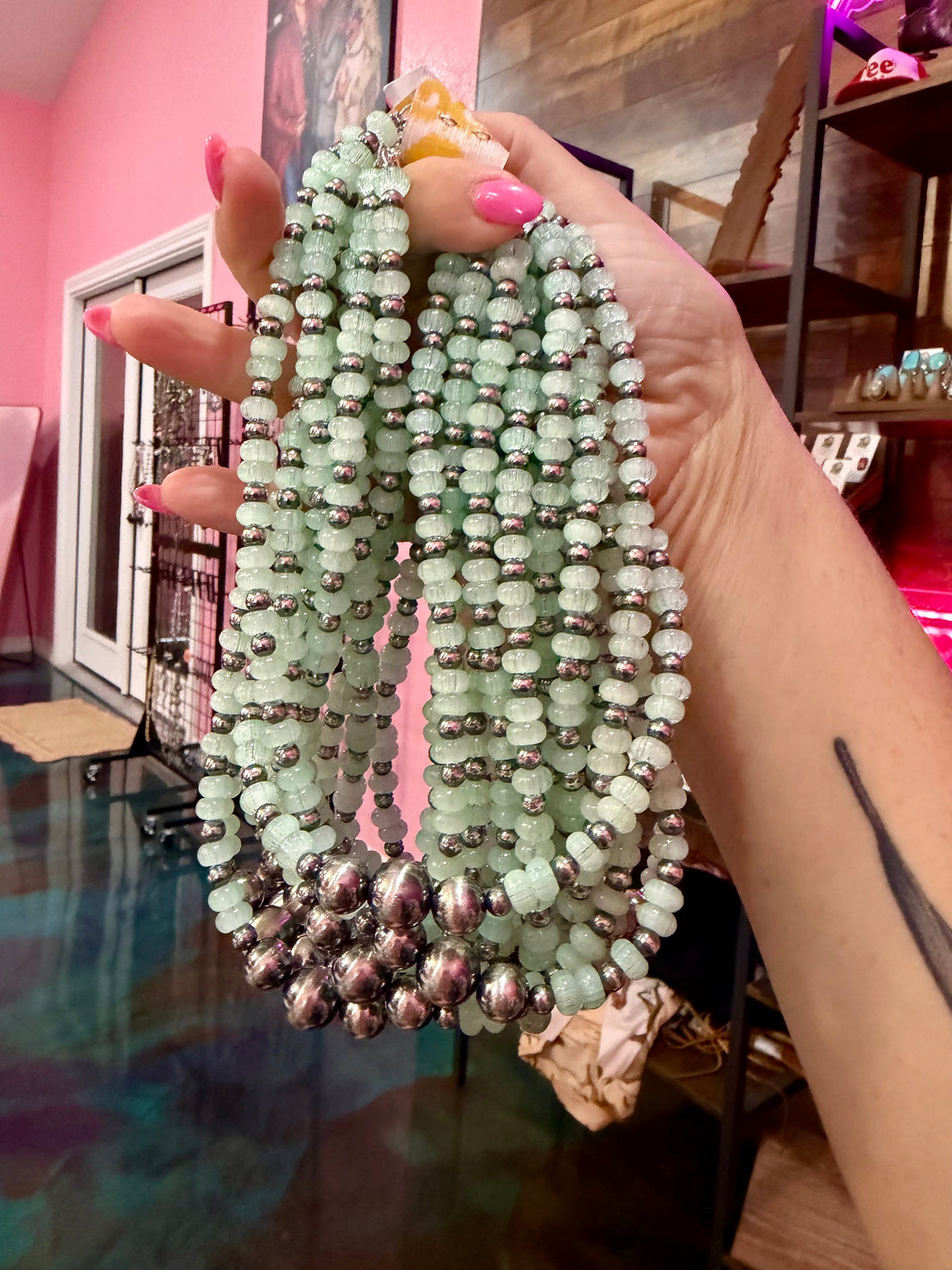 16-Inch Colorful Glass Bead & Sterling Silver Pearl Necklace - 14 options