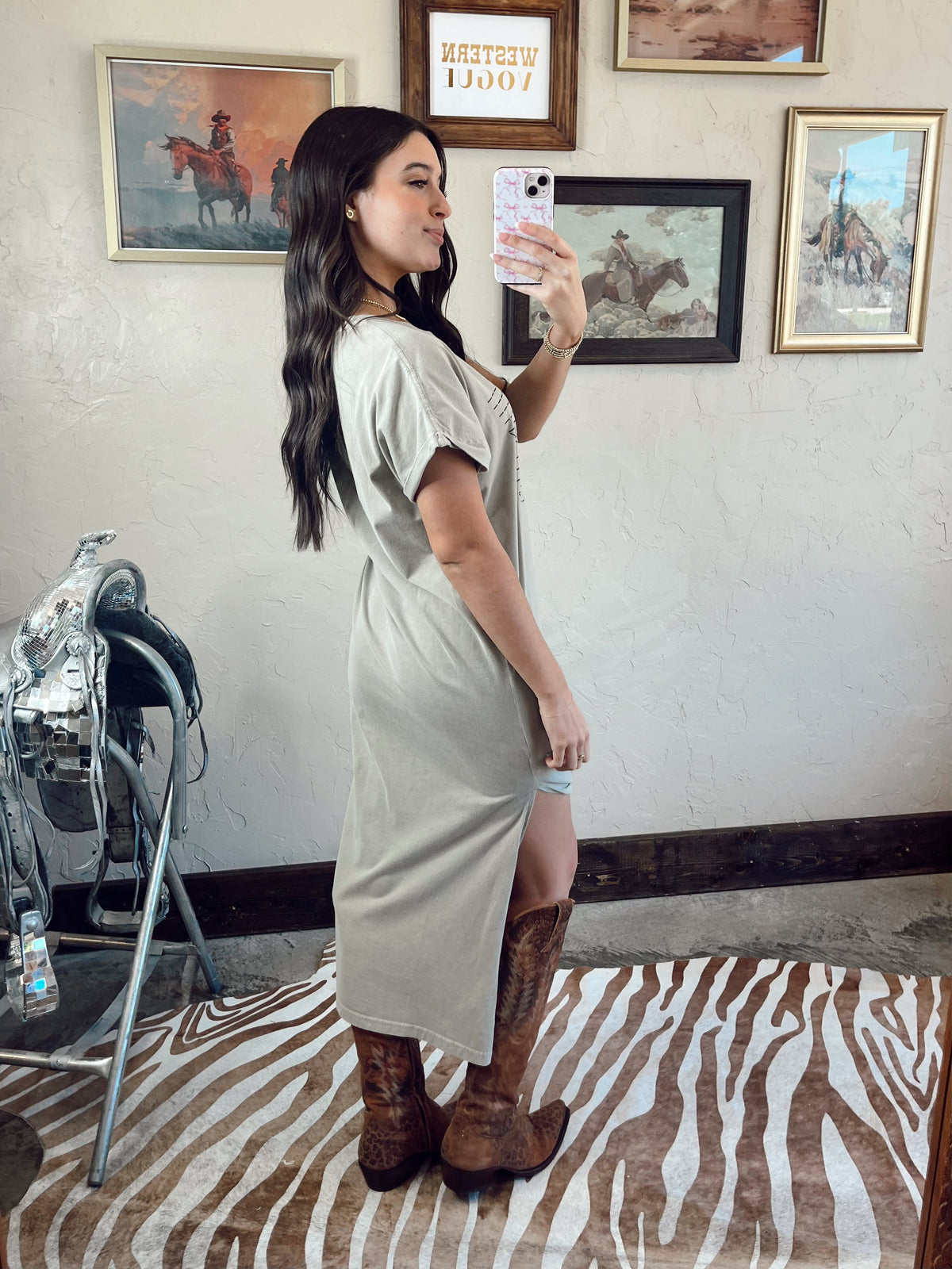 The Western Boot Stitch T-Shirt Dress in Bone