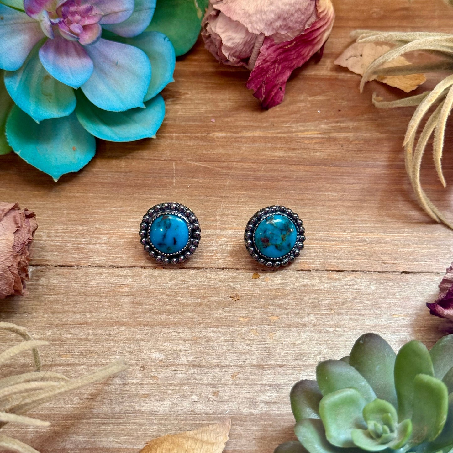 MJ Round Turquoise Stud Earrings