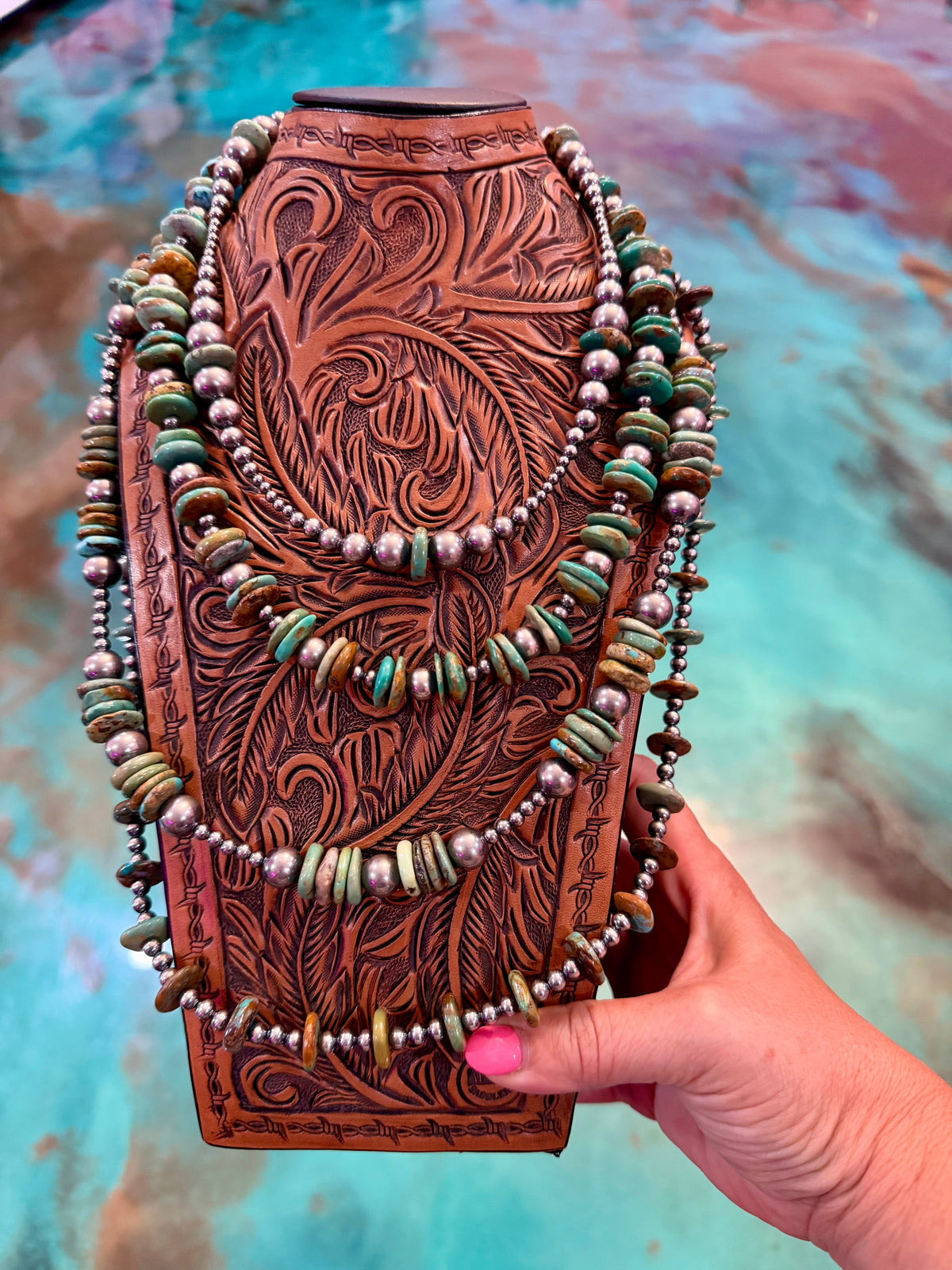 Jaci Stack – Green Turquoise & Sterling Silver Pearl Necklaces