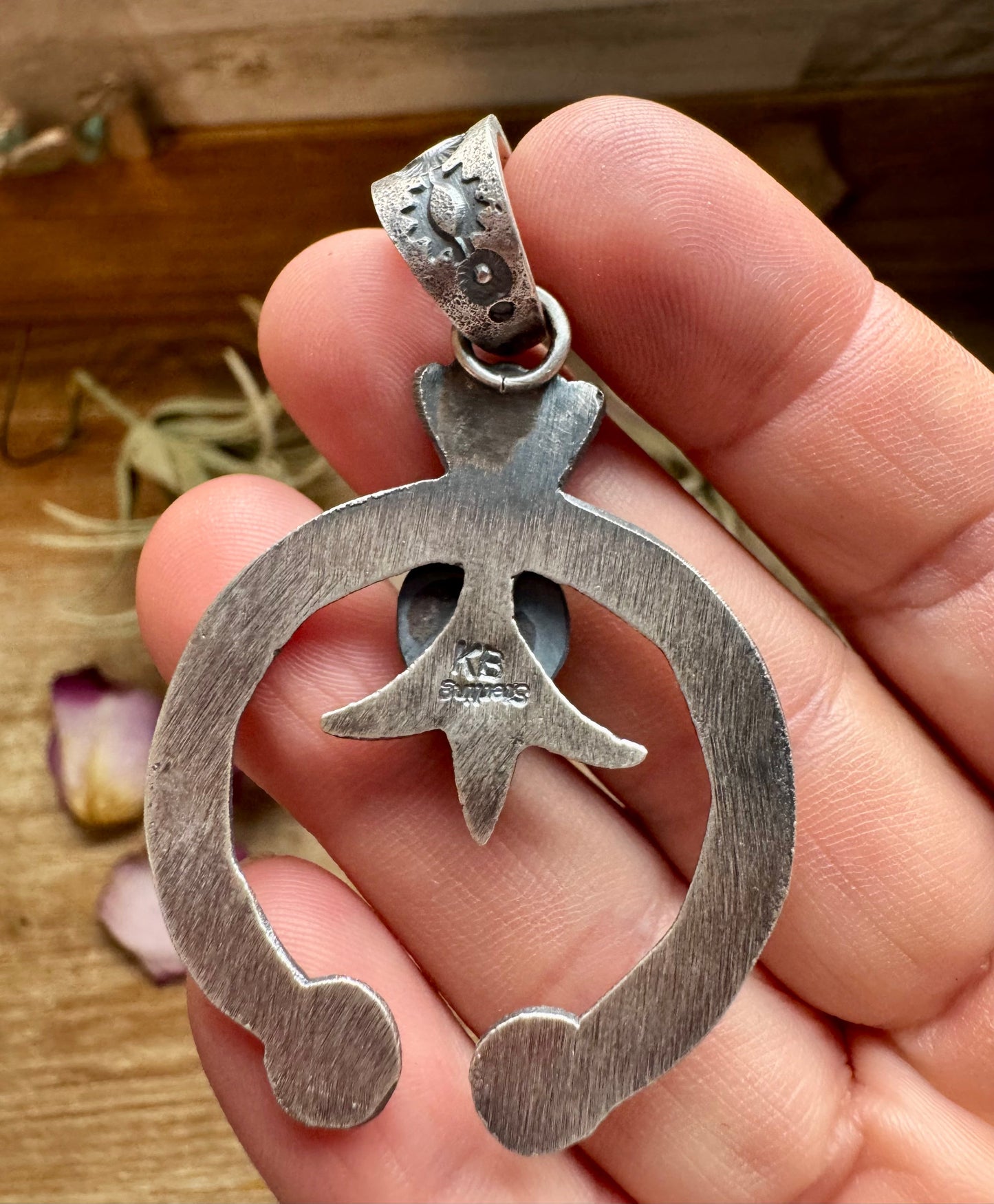 Naja Pendant with Golden Hill Turquoise – Sterling Silver – Native Made by KB – Fits 8mm