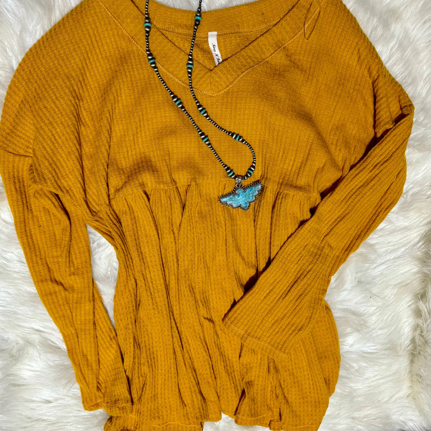 Mustard Waffle Knit Top