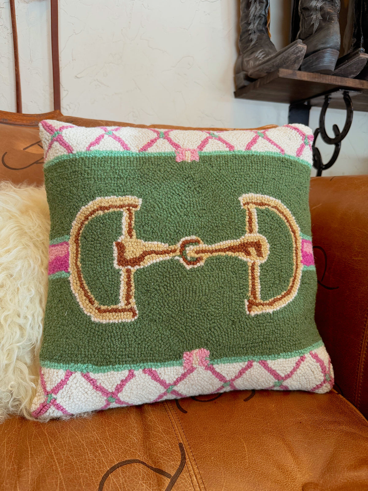 The Pink Snaffle Bit Hook Pillow