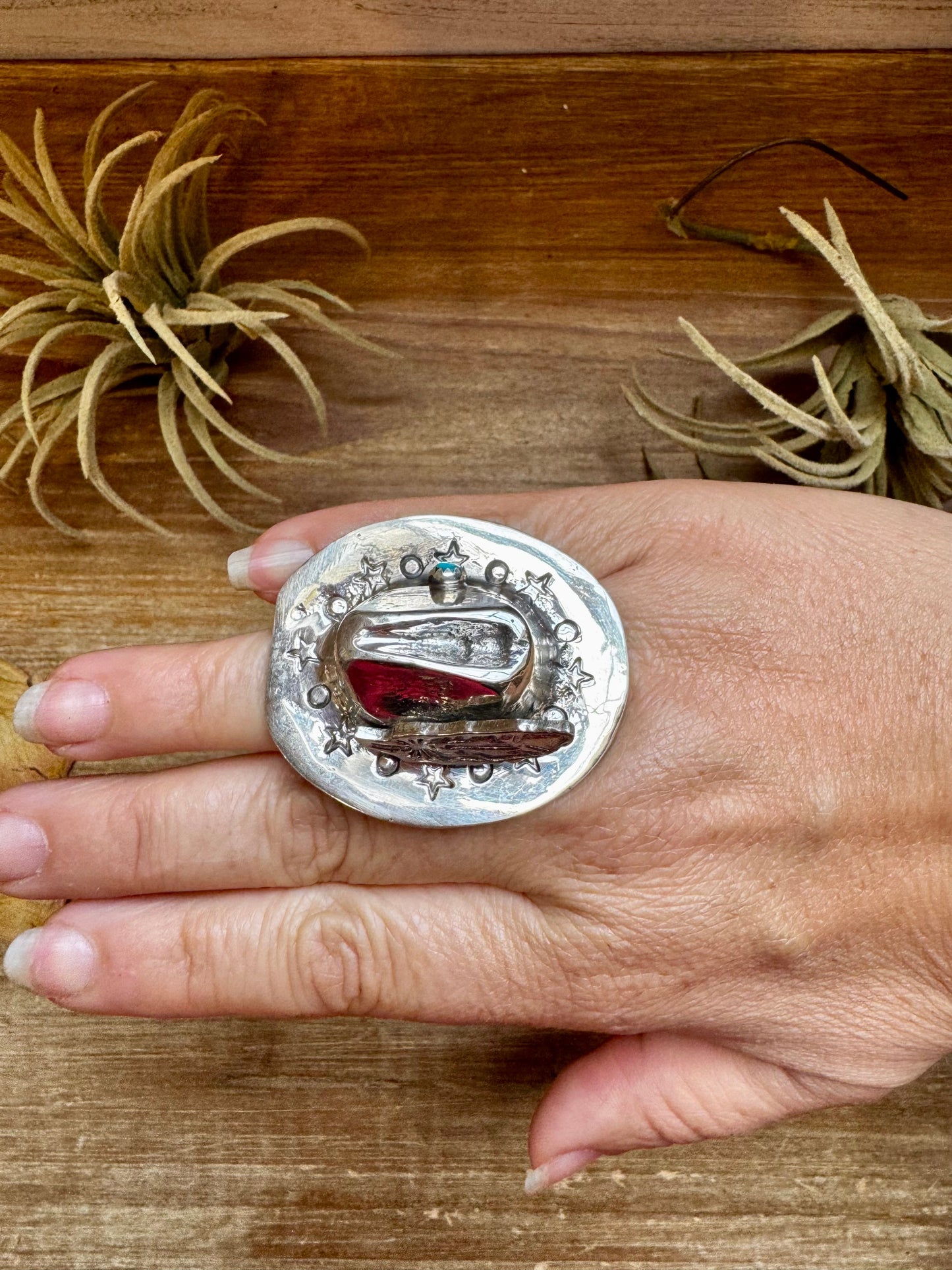 Adjustable Cowboy Hat Ring – Kingman Turquoise, Navajo Handmade by Robby Manuelito