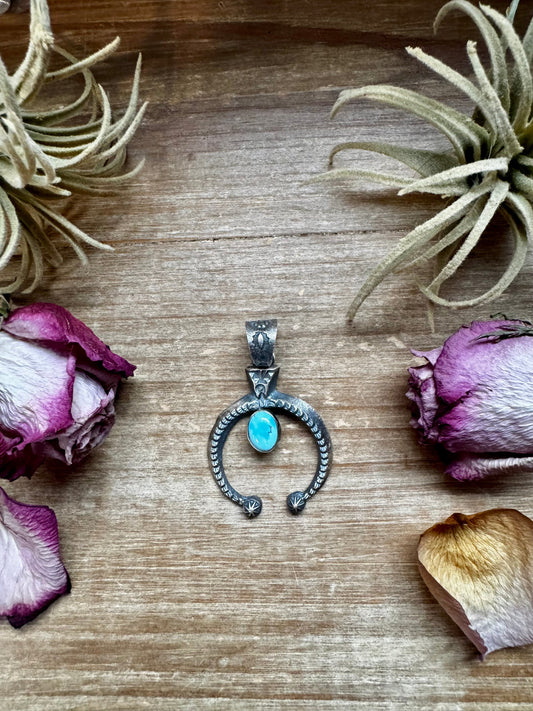 Naja Pendant with Golden Hill Turquoise – Option 2 – Sterling Silver – Native Made by KB – Fits 8mm
