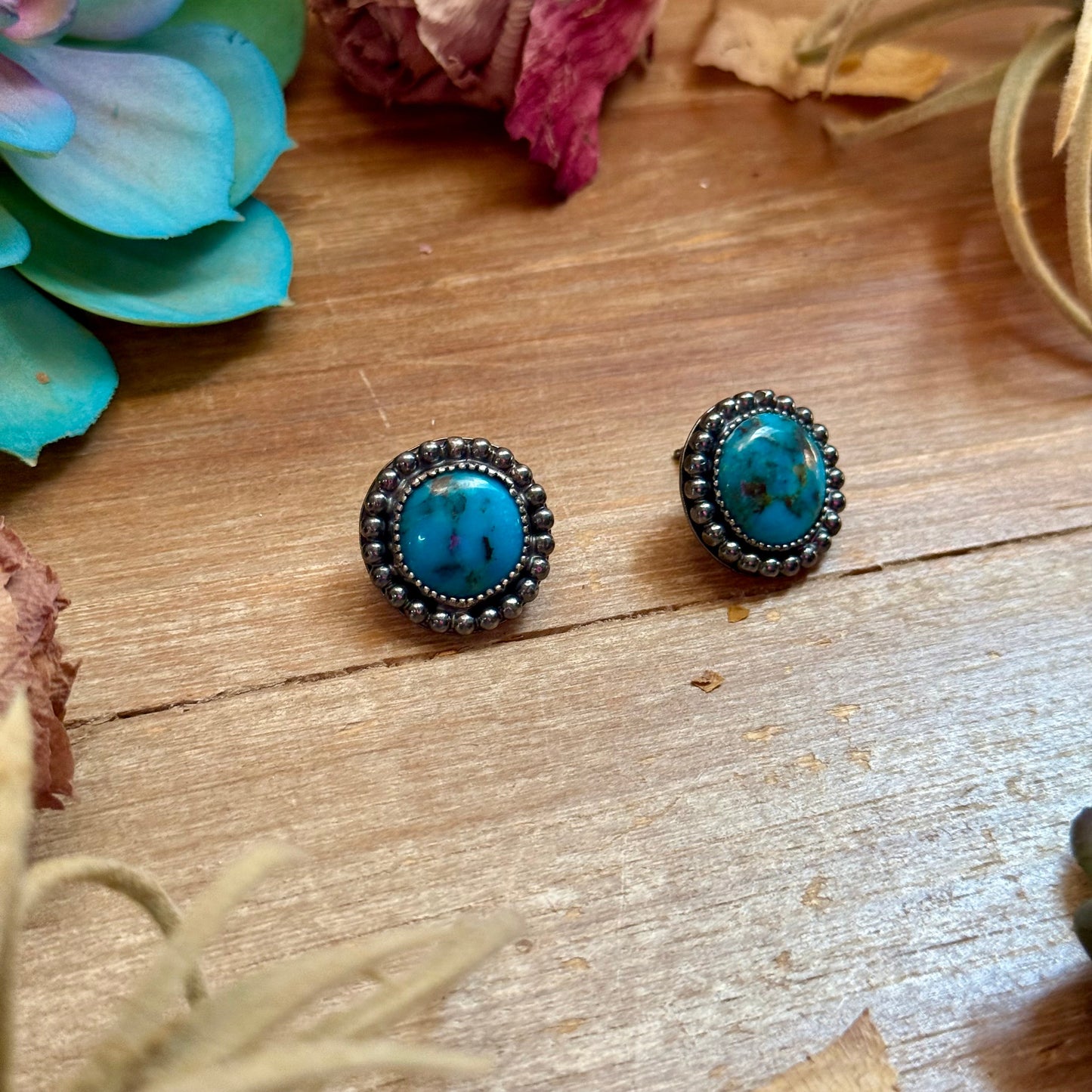 MJ Round Turquoise Stud Earrings