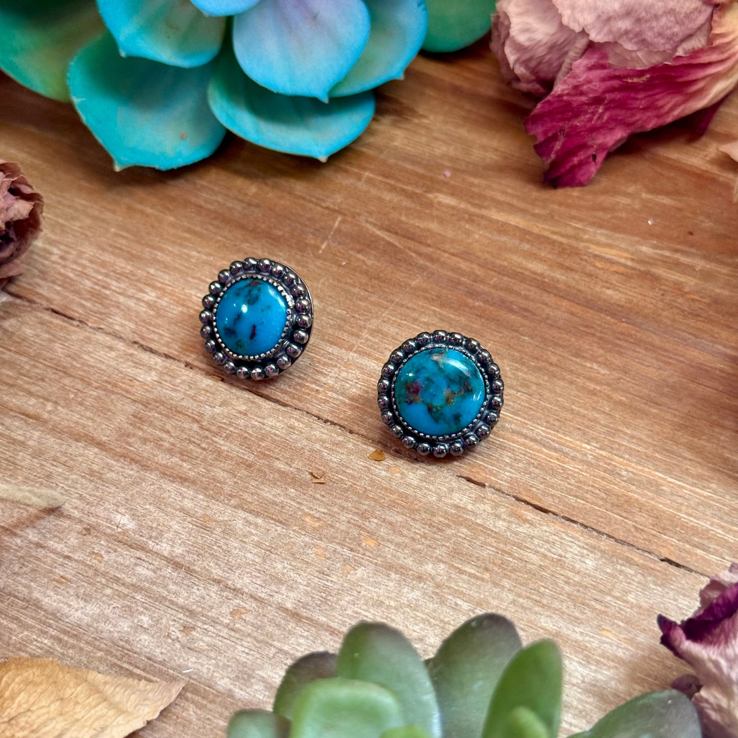 MJ Round Turquoise Stud Earrings