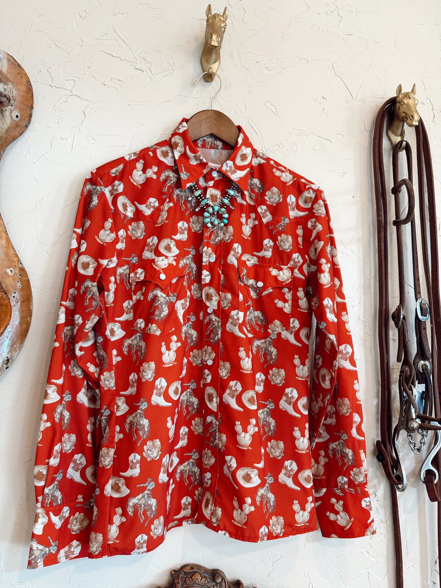 The Red Cactus Pearl Snap Top