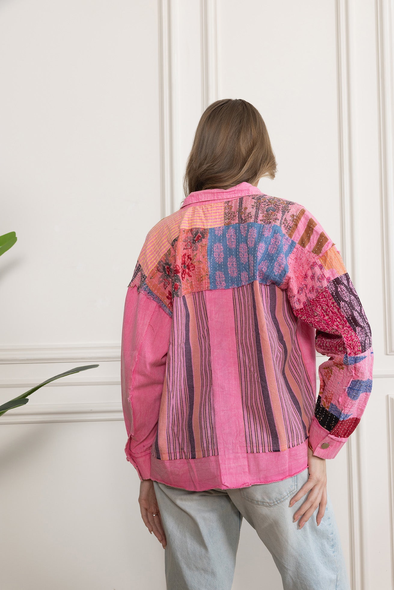 Wildberry Patchwork Shacket in Faded Pink