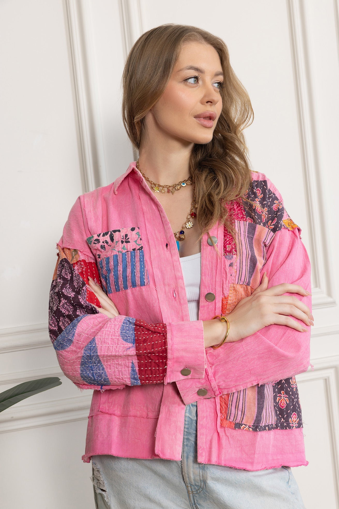 Wildberry Patchwork Shacket in Faded Pink