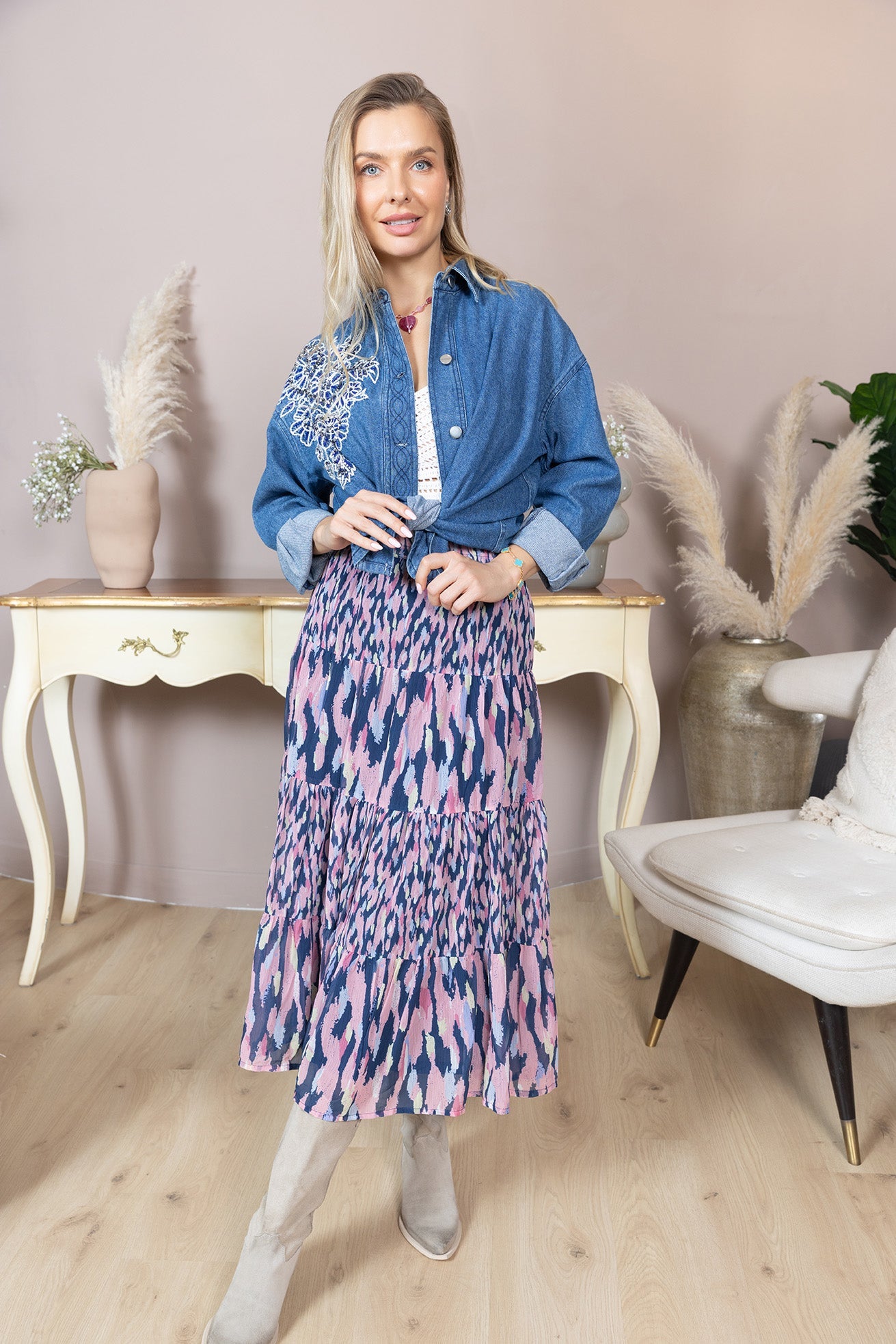 Sahara Bloom Ruffle Skirt in Midnight Lavender