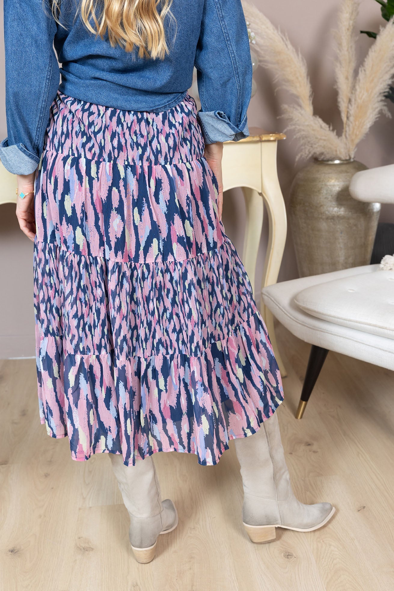 Sahara Bloom Ruffle Skirt in Midnight Lavender