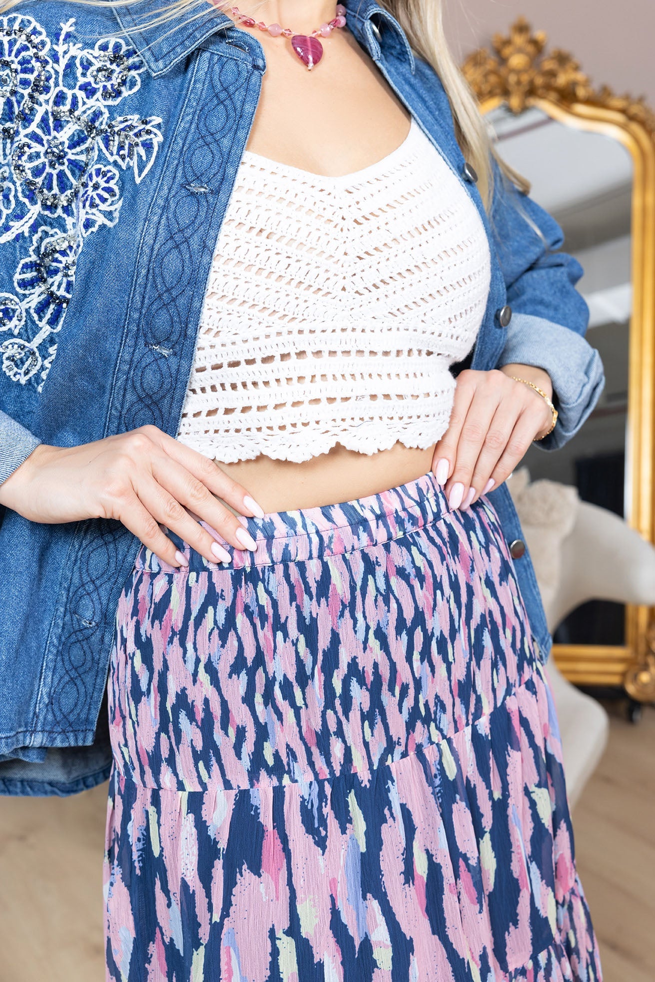 Sahara Bloom Ruffle Skirt in Midnight Lavender