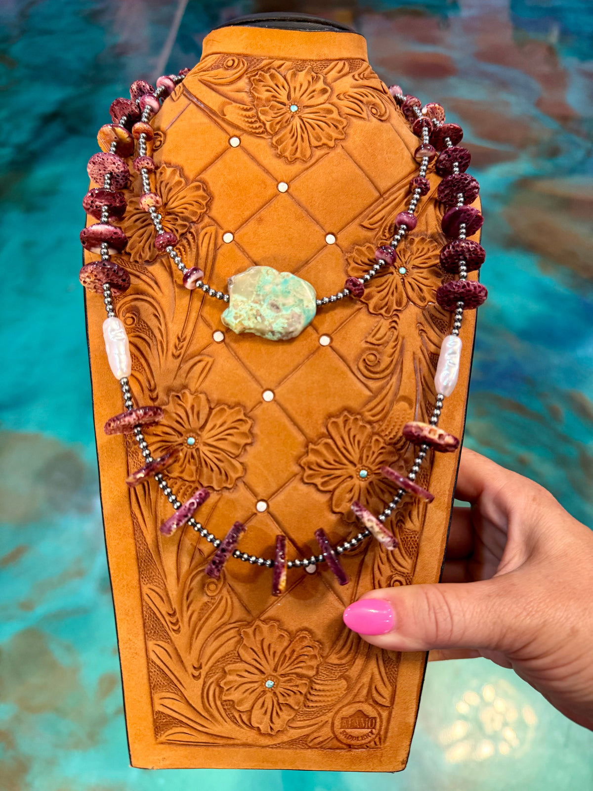 One Time Pieces – Purple Spiny Oyster, Turquoise & Freshwater Pearl Necklaces