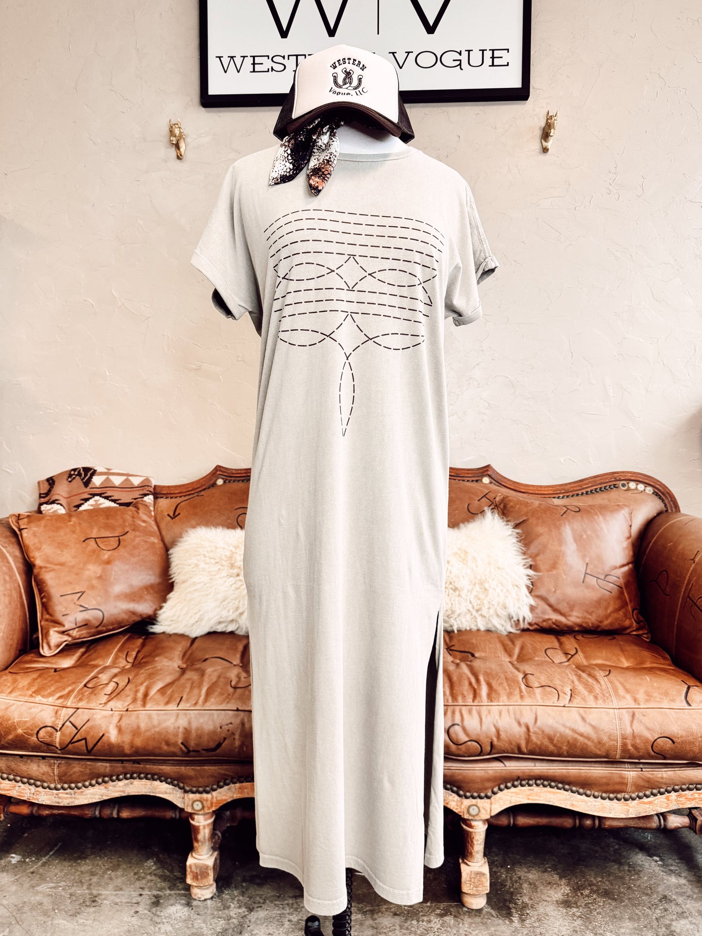 The Western Boot Stitch T-Shirt Dress in Bone