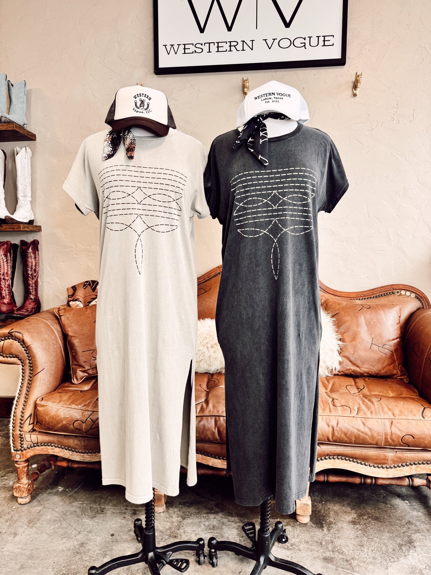 The Western Boot Stitch T-Shirt Dress in Bone