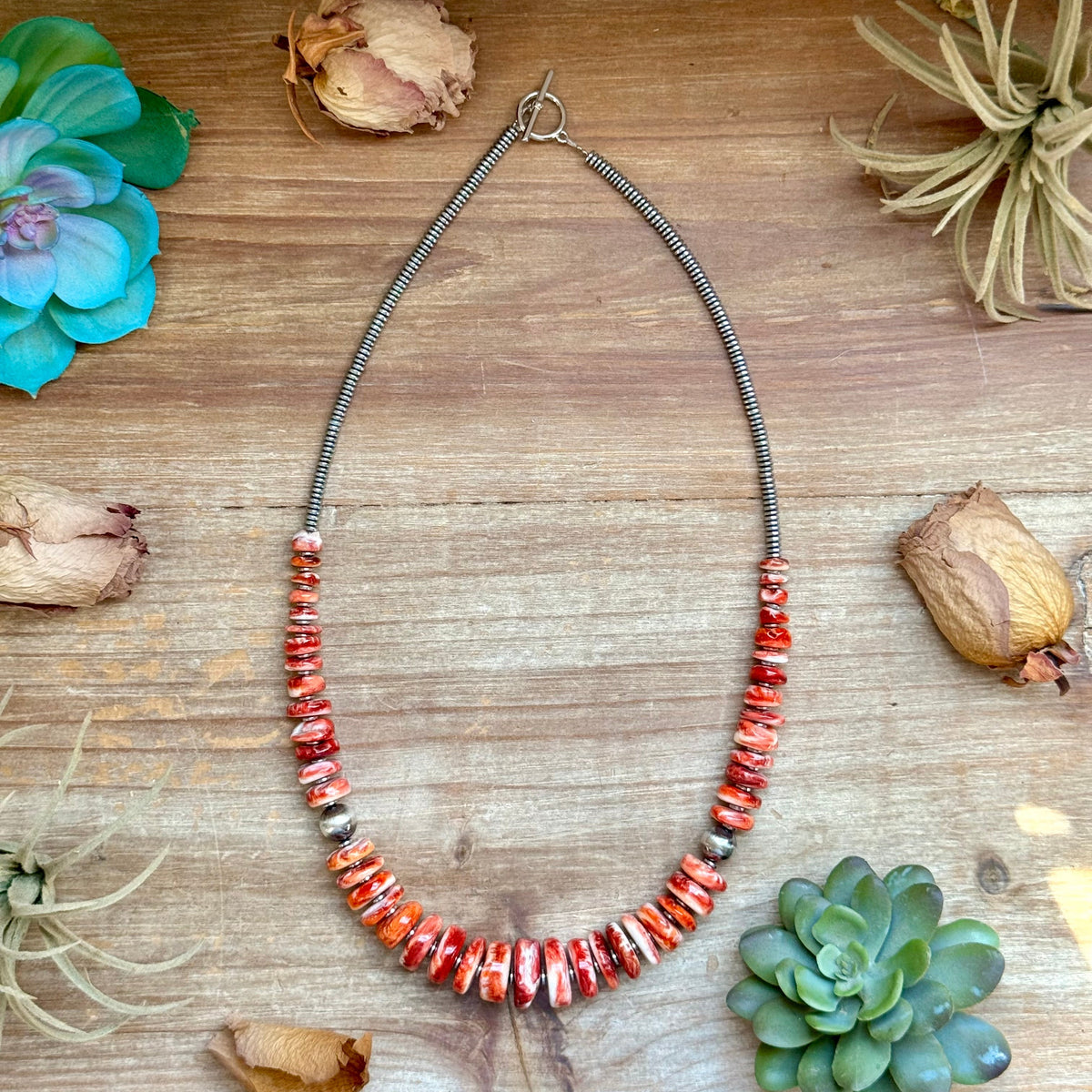 22-Inch Graduated Red & Orange Spiny Oyster Necklace