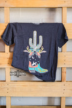 Load image into Gallery viewer, western apparel, western graphic tee, graphic western tees, wholesale clothing, western wholesale, women&#39;s western graphic tees, wholesale clothing and jewelry, western boutique clothing, western women&#39;s graphic tee, bright rodeo graphic tee, cacti graphic tee, cactus, bright graphic tee, colorful graphic tee, boot graphic tee, colorful western graphic tee western cactus &amp; boot graphic tee, disco cowgirl graphic tee