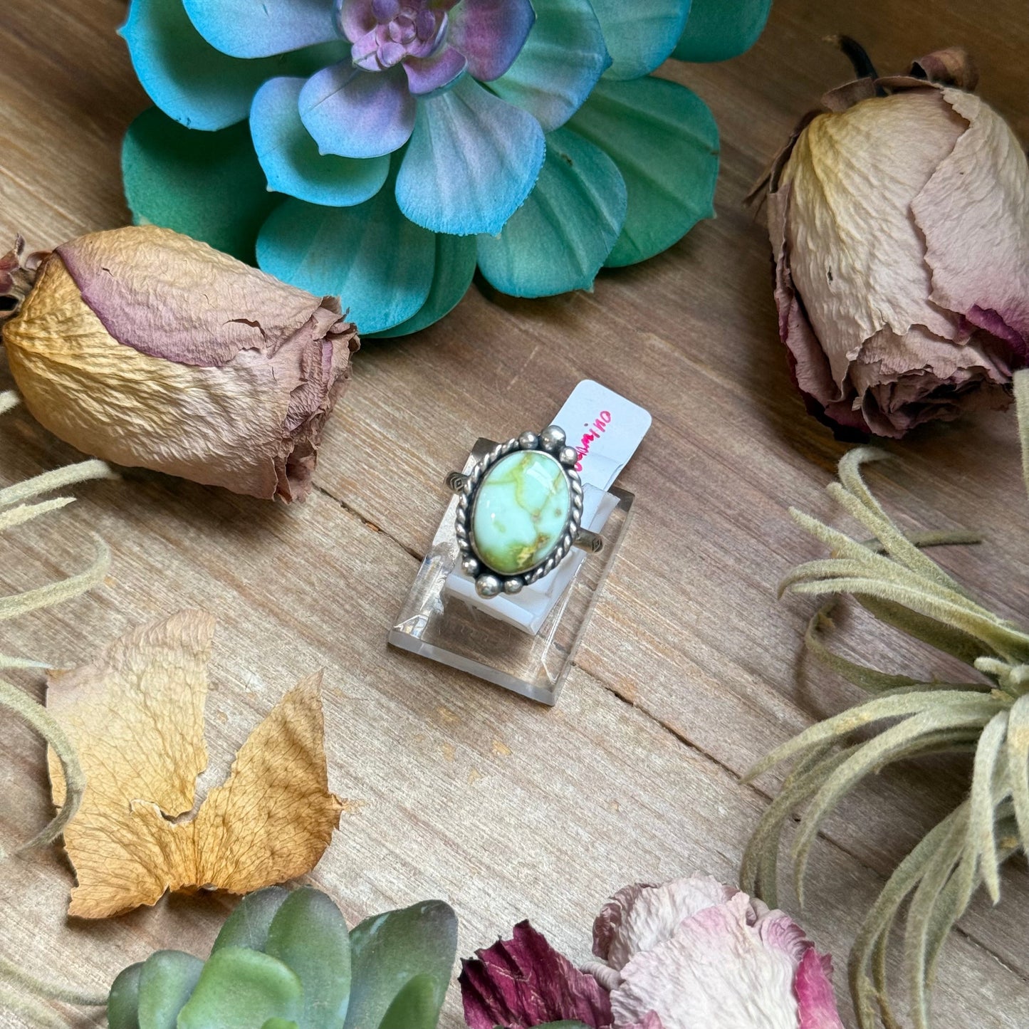 129 - Sterling Silver Palomino Variscite Medicine Man Eye Stamped Stacking Ring by Jason Ogg