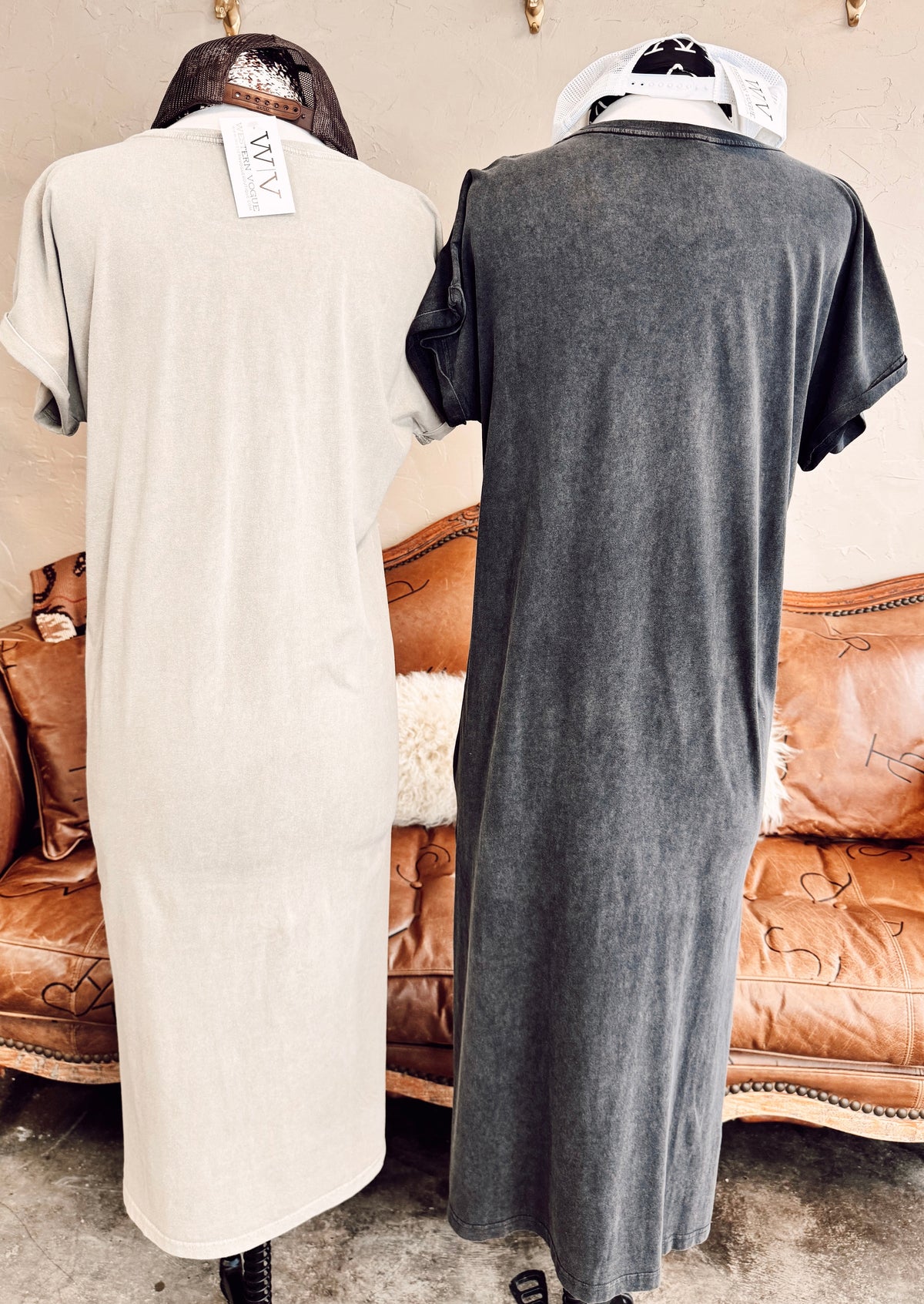 The Western Boot Stitch T-Shirt Dress in Bone