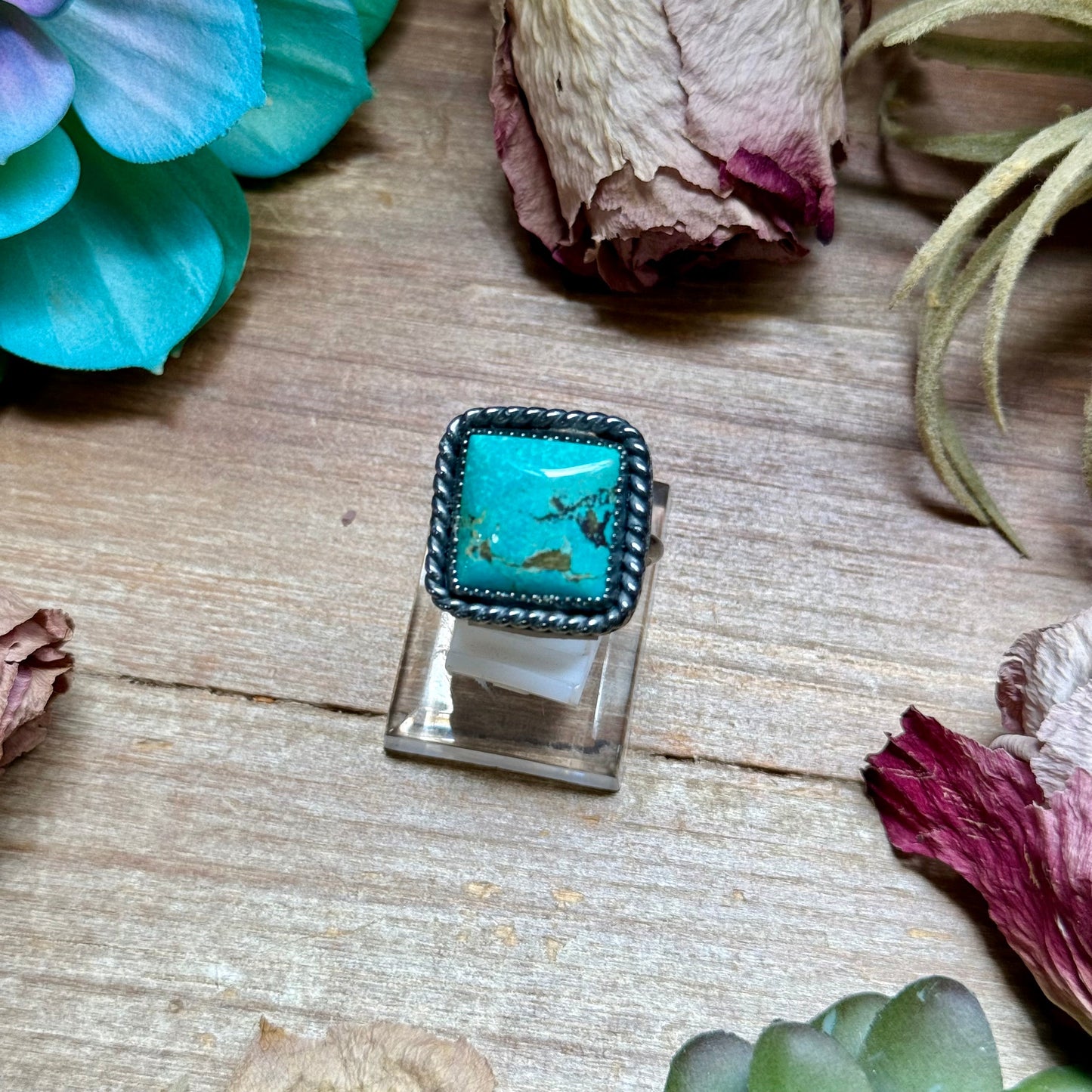 MJ Turquoise Sterling Silver Ring – Square