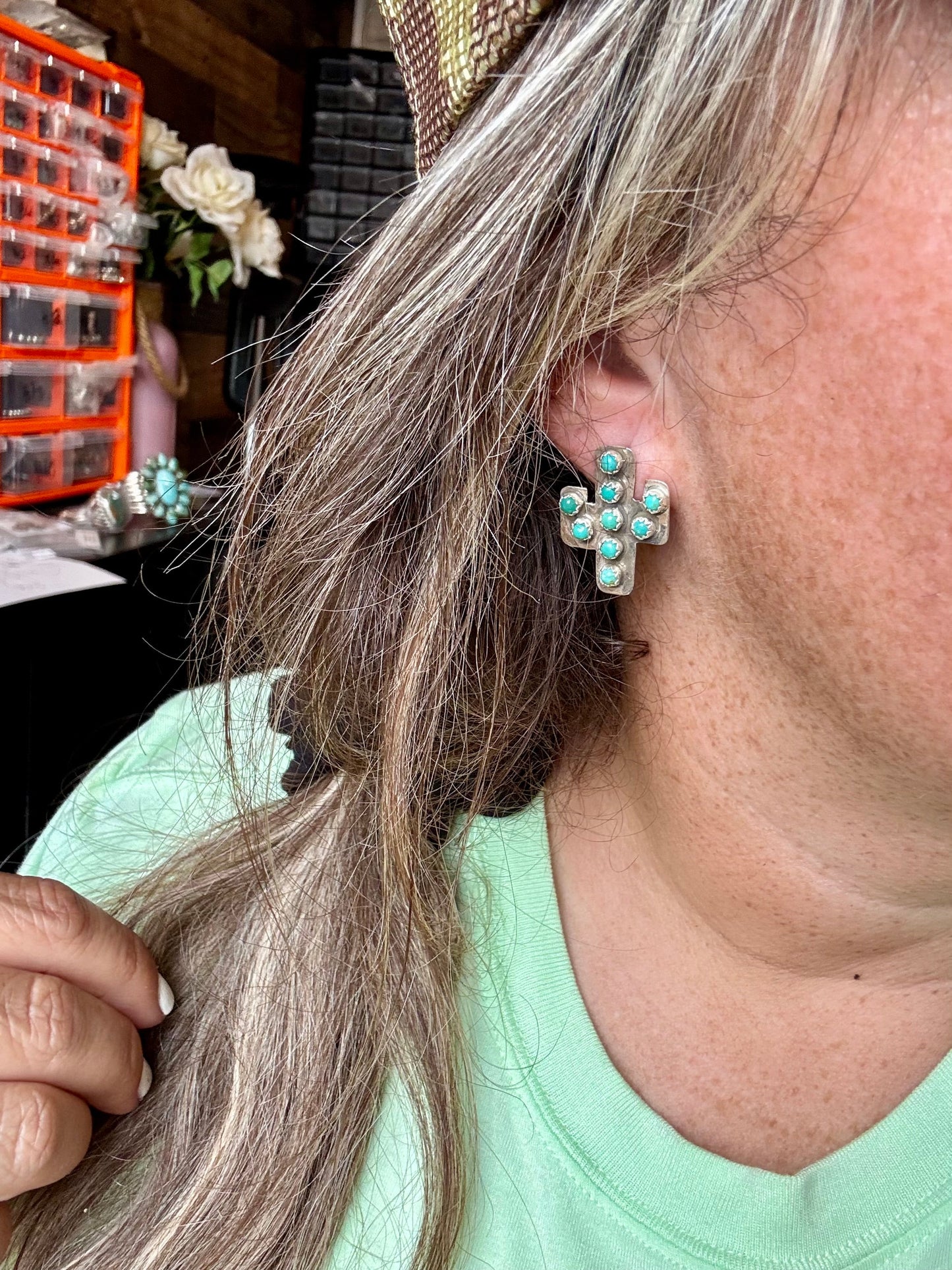 Turquoise Cactus Studs