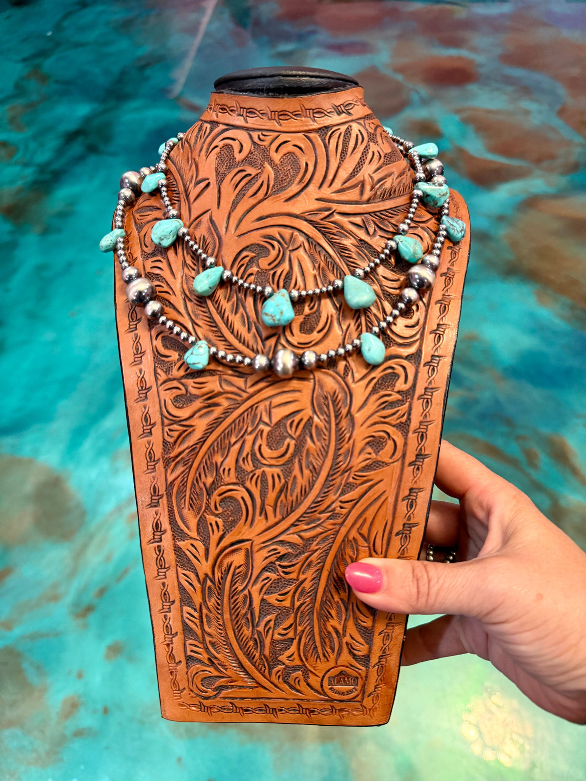 Jaci Stack – Turquoise Teardrop & Sterling Silver Pearl Necklaces