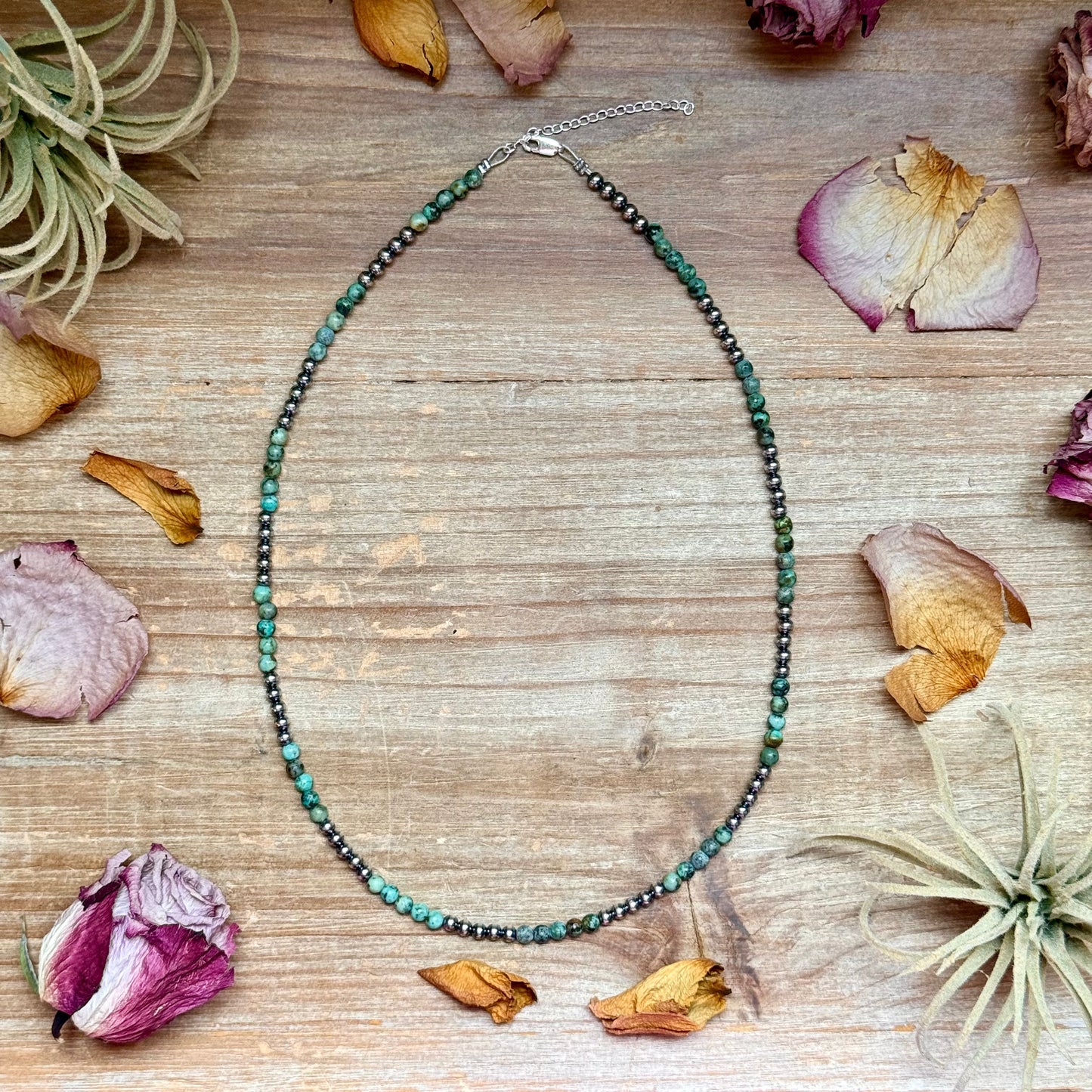 Sterling Silver & African Turquoise Necklace – 19”