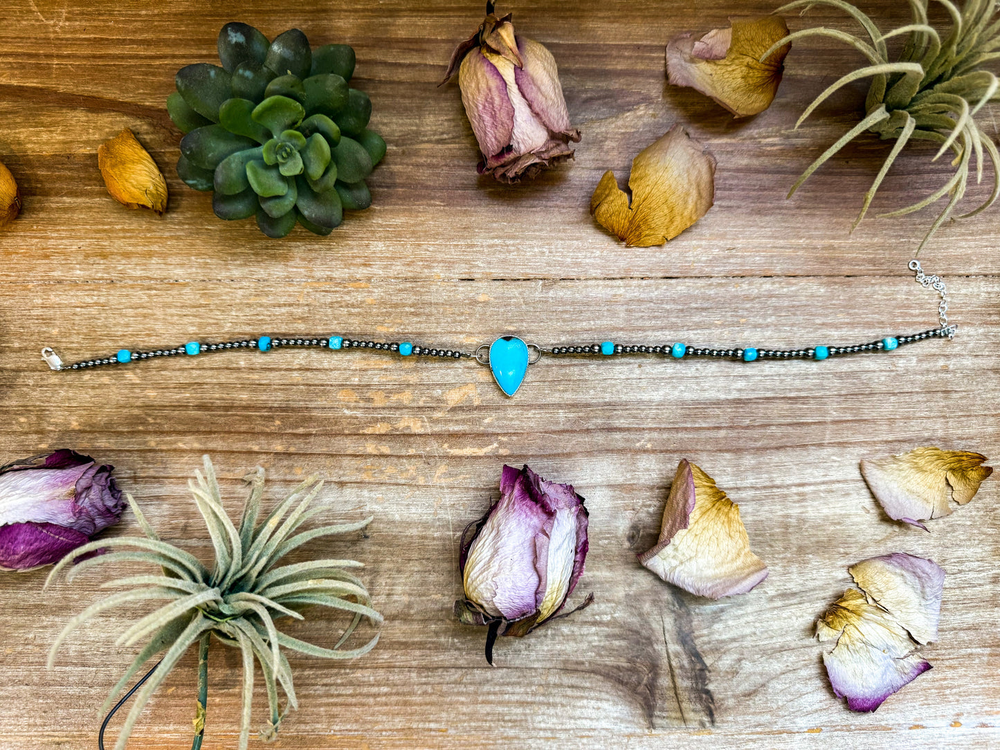 Sterling Silver & Turquoise Choker – 13” + Extender – In-House Silversmithing – Real Turquoise & Spiny Oyster Options