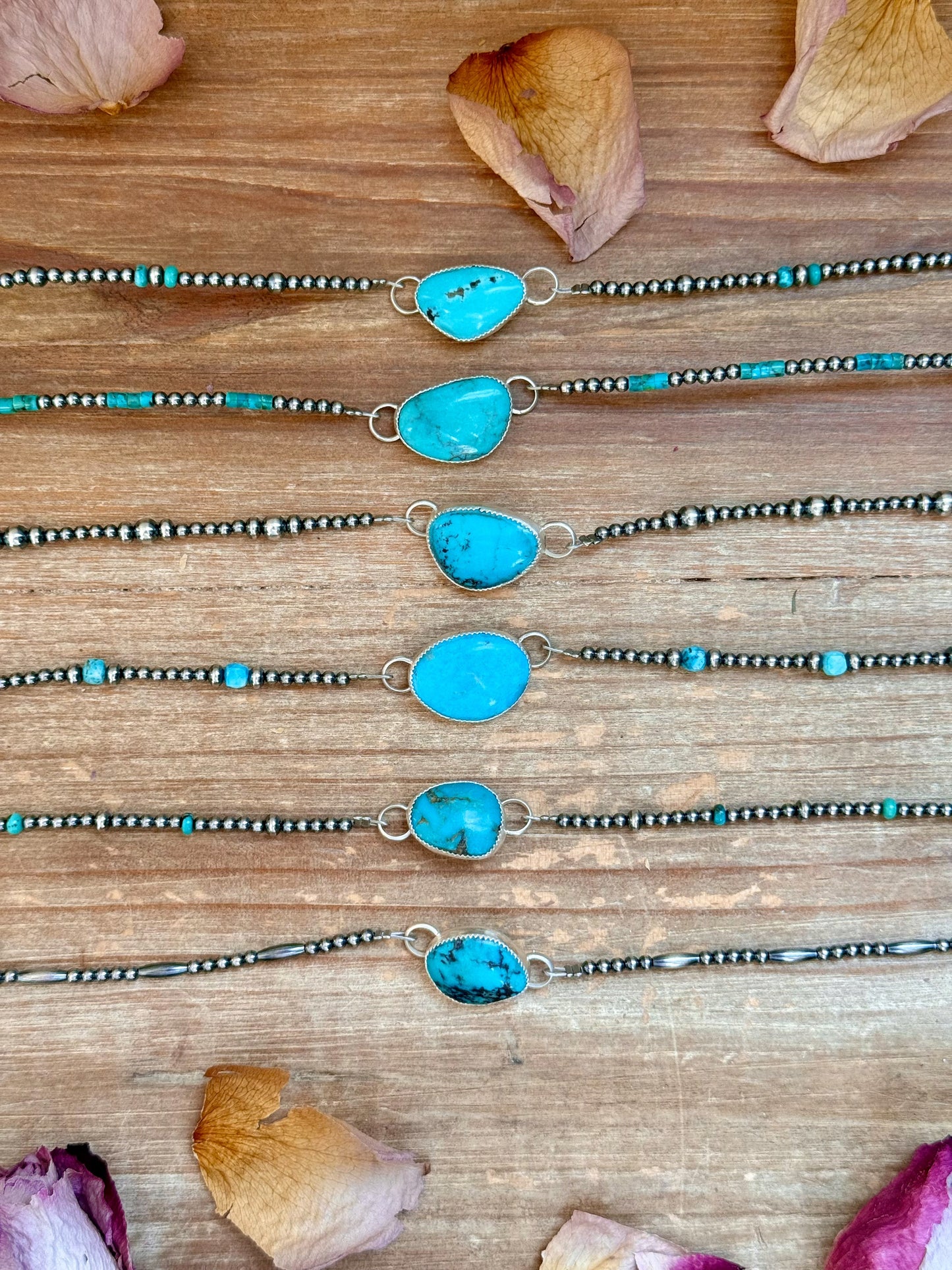 Sterling Silver Pearl & Turquoise Choker – 13” + 2” Extender – In-House Silversmithing – One of a Kind