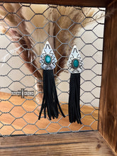 Load image into Gallery viewer, Western Accessories, Western Jewelry, Earrings for Women, Southwestern Jewelry, Western Jewelry Wholesale, Cowgirl Jewelry, Western Wholesale, Wholesale Accessories, Wholesale Jewelry, western boho earrings, silver and turquoise earrings, turquoise stone earrings, turquoise western earrings,  turquoise jewelry, turquoise earrings, western earrings, bar earring, real turquoise earring, real turquoise